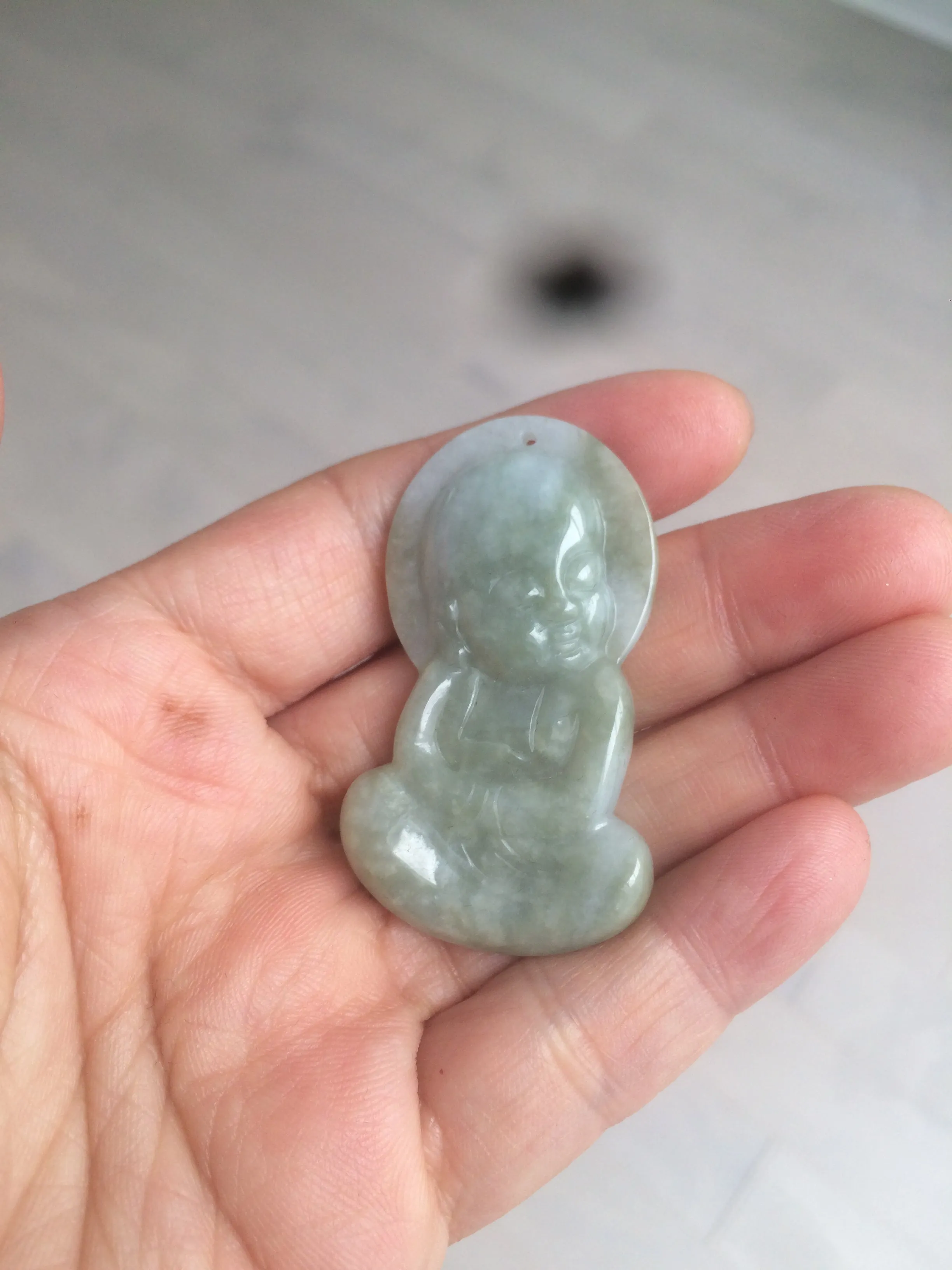 100% Natural light green jadeite Jade meditate baby buddha (宝宝佛) pendant necklace N121