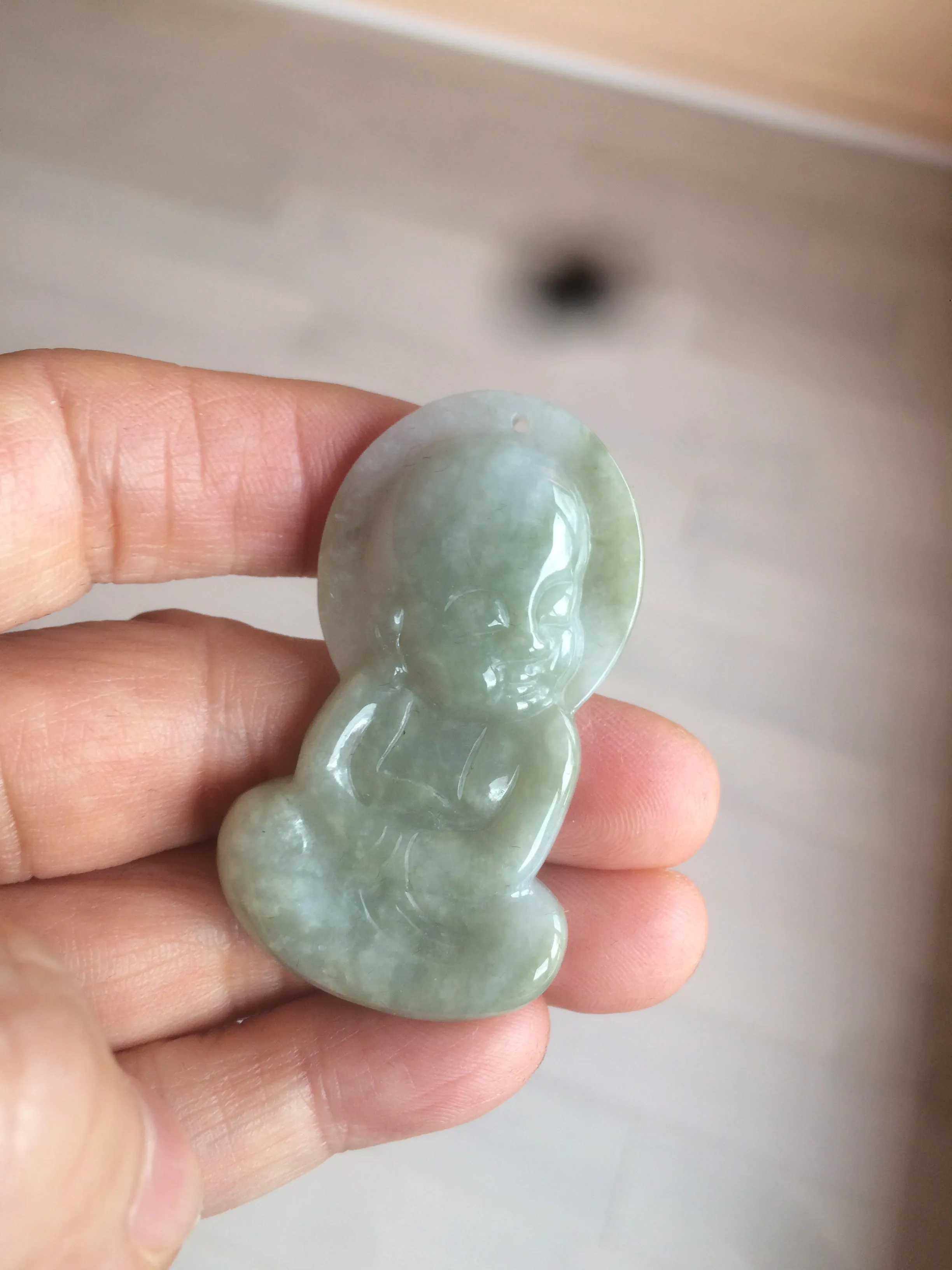 100% Natural light green jadeite Jade meditate baby buddha (宝宝佛) pendant necklace N121