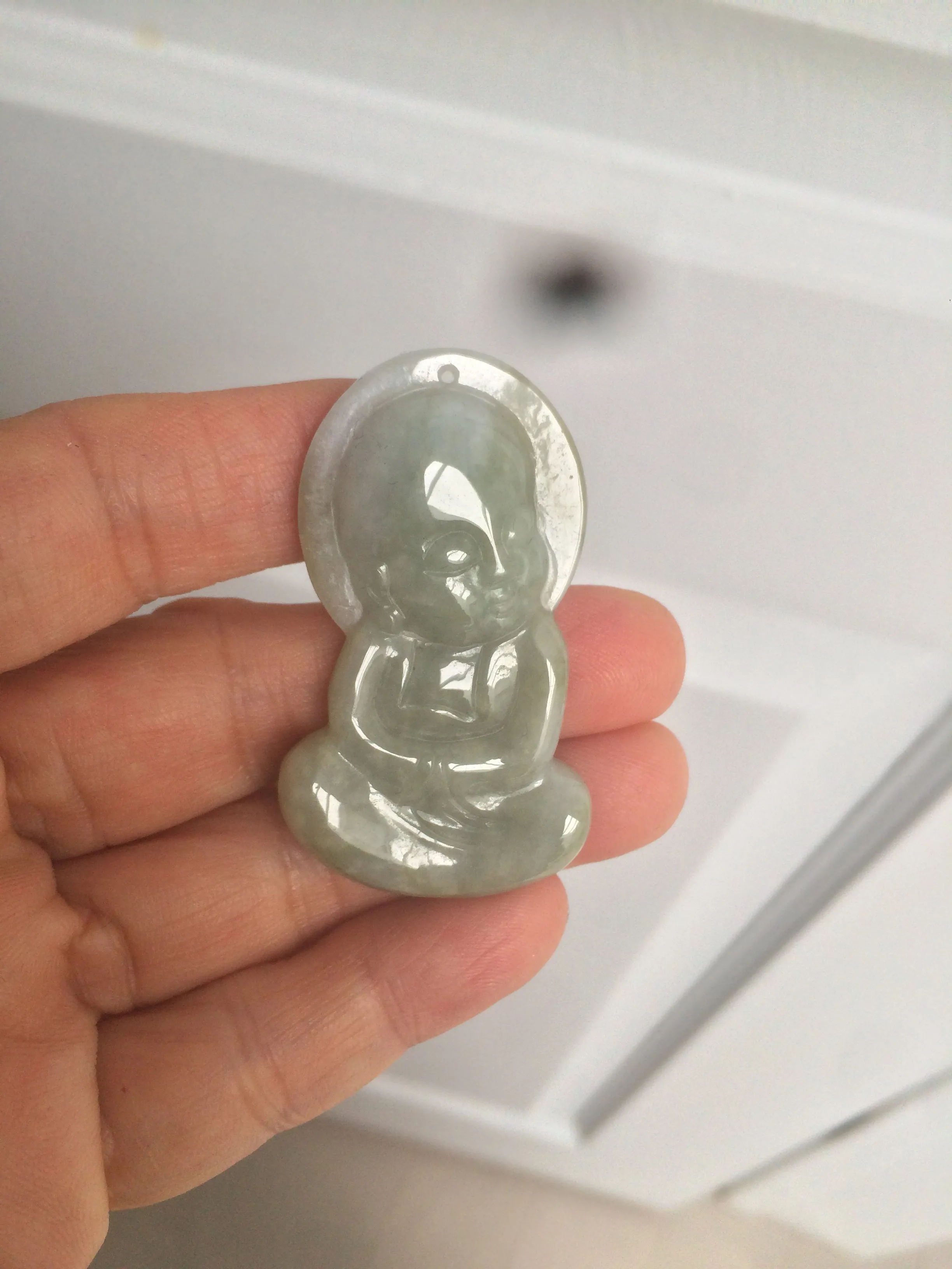 100% Natural light green jadeite Jade meditate baby buddha (宝宝佛) pendant necklace N121