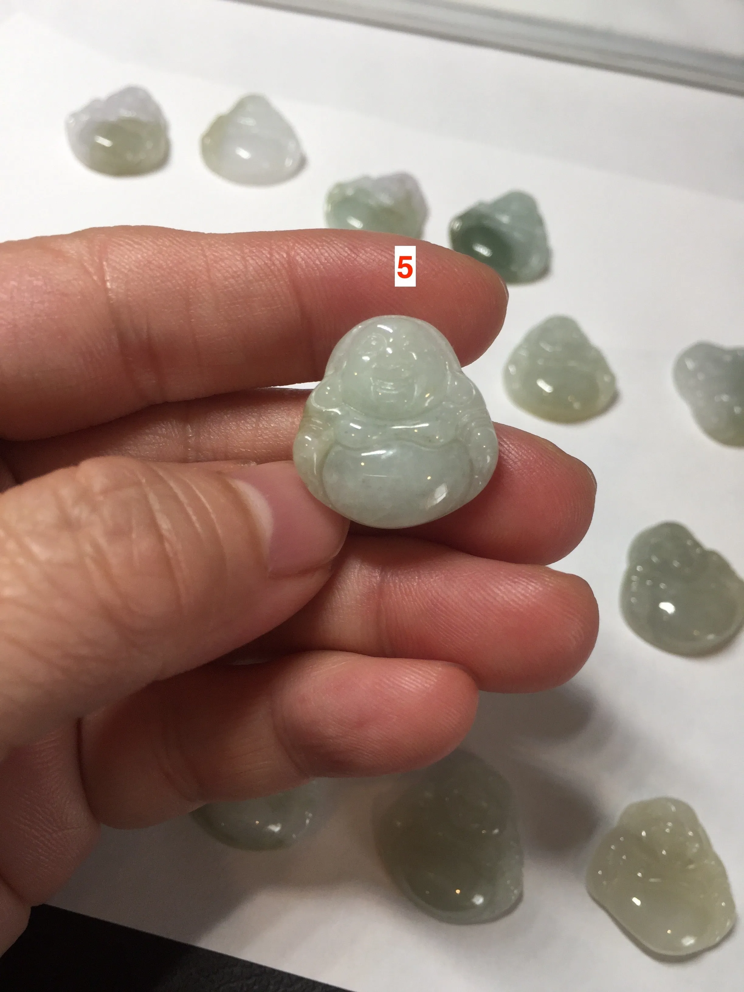 100% Natural type A icy watery light green white small happy Buddha (拇指佛) jadeite Jade pendant grooup F131