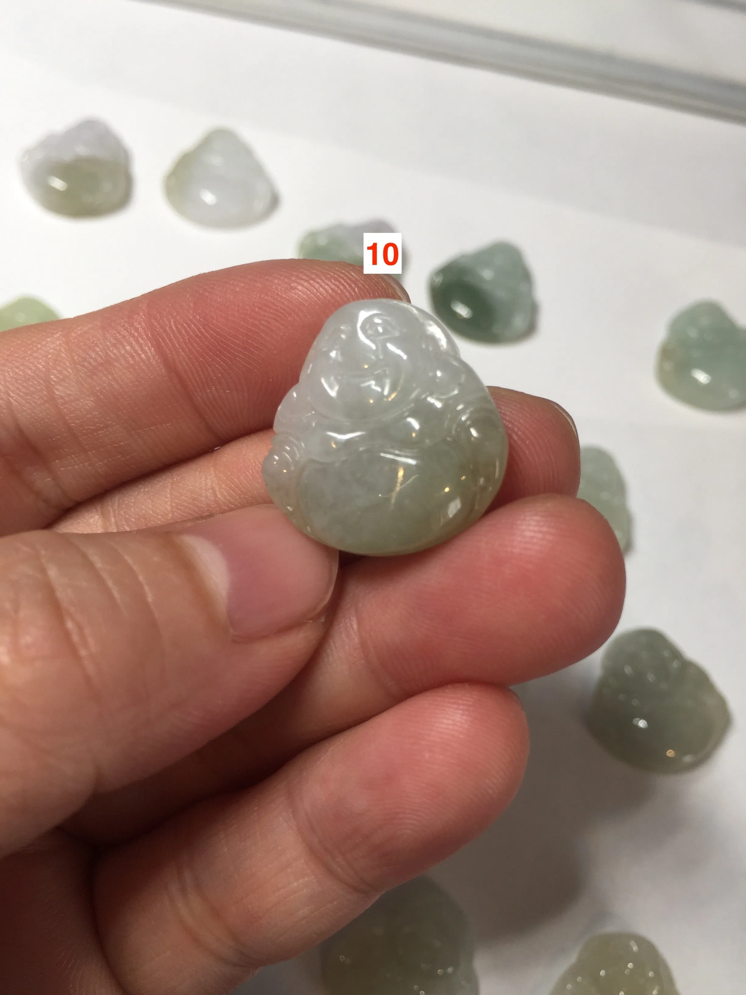 100% Natural type A icy watery light green white small happy Buddha (拇指佛) jadeite Jade pendant grooup F131