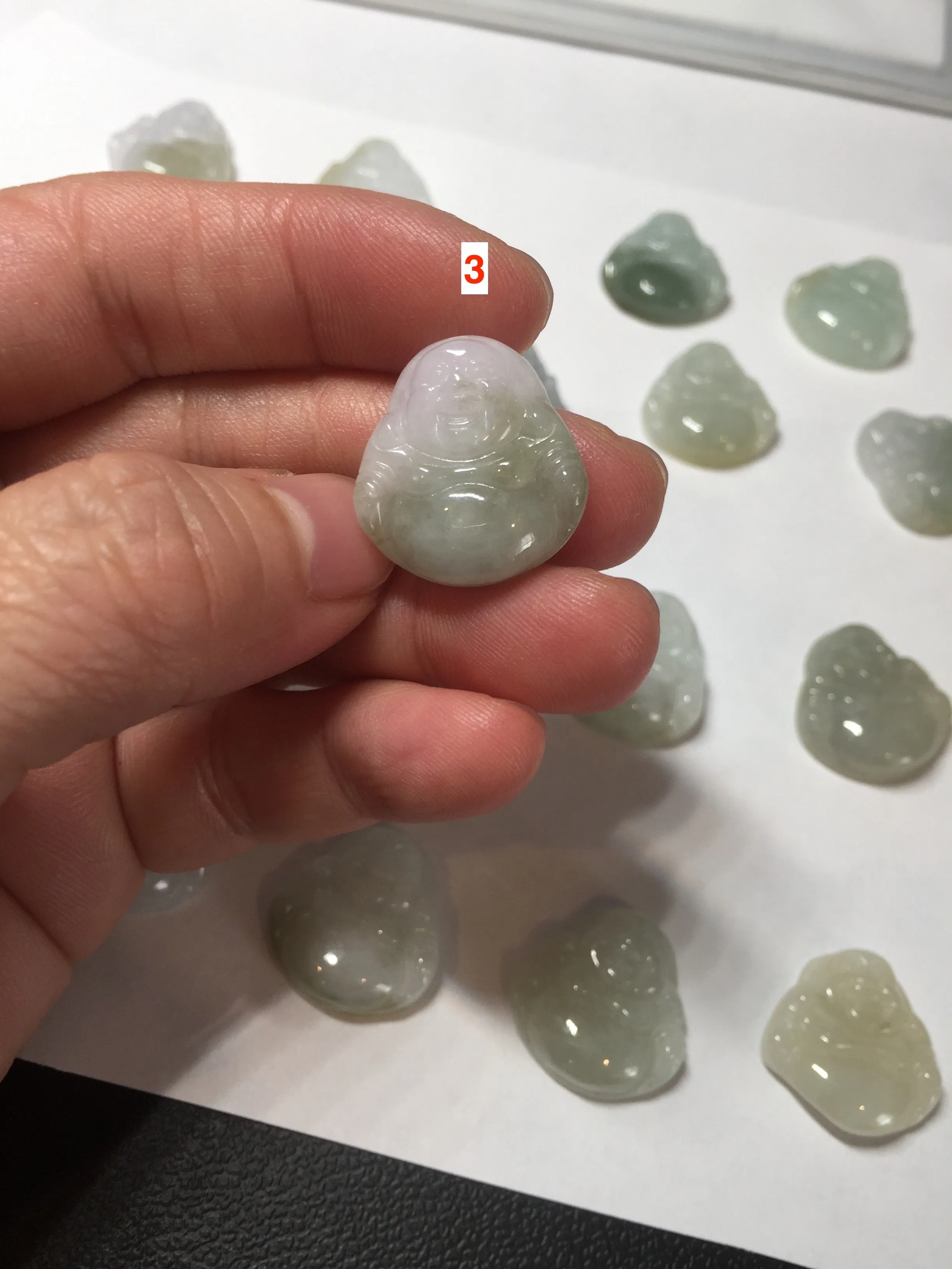 100% Natural type A icy watery light green white small happy Buddha (拇指佛) jadeite Jade pendant grooup F131