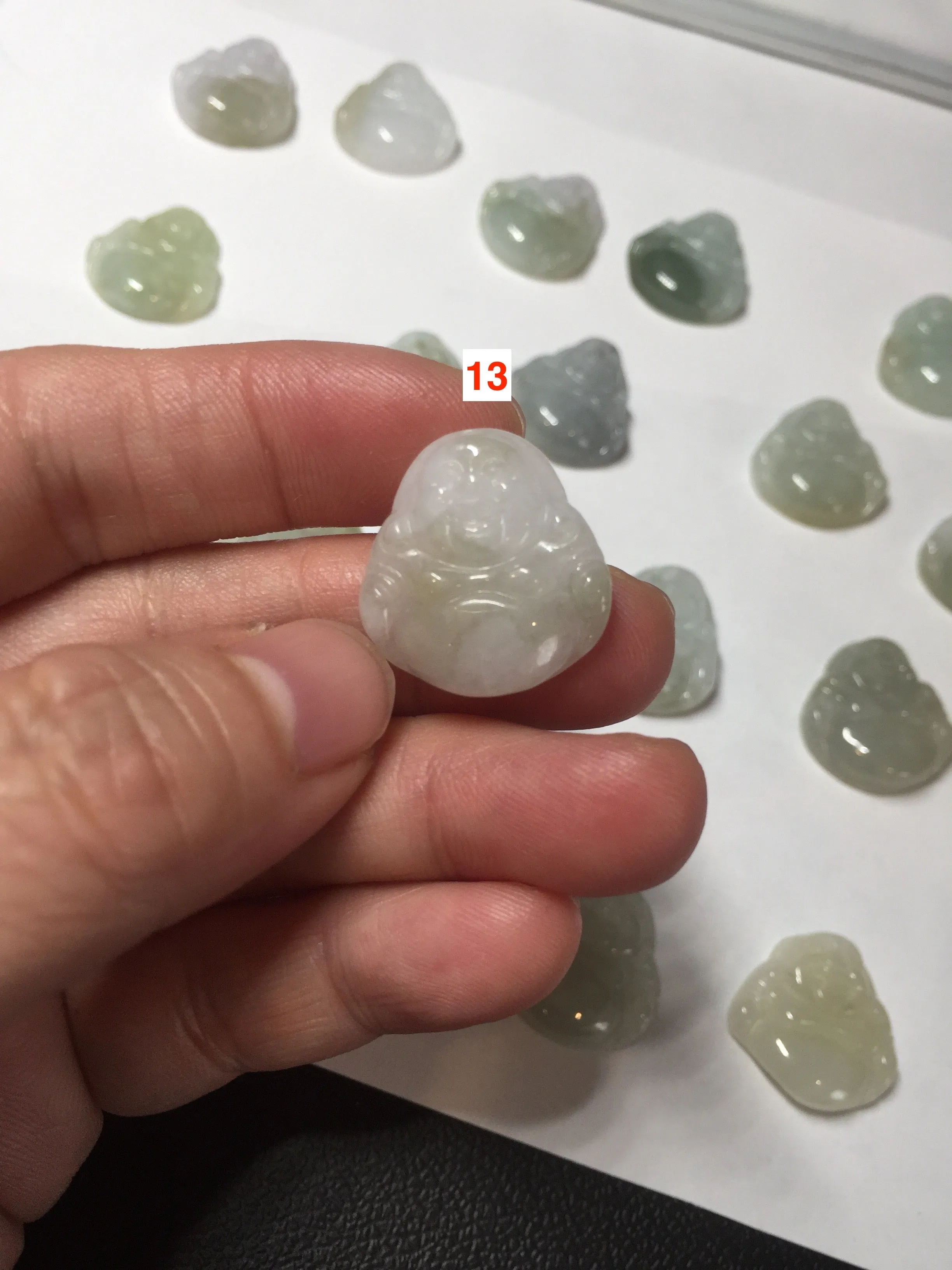 100% Natural type A icy watery light green white small happy Buddha (拇指佛) jadeite Jade pendant grooup F131