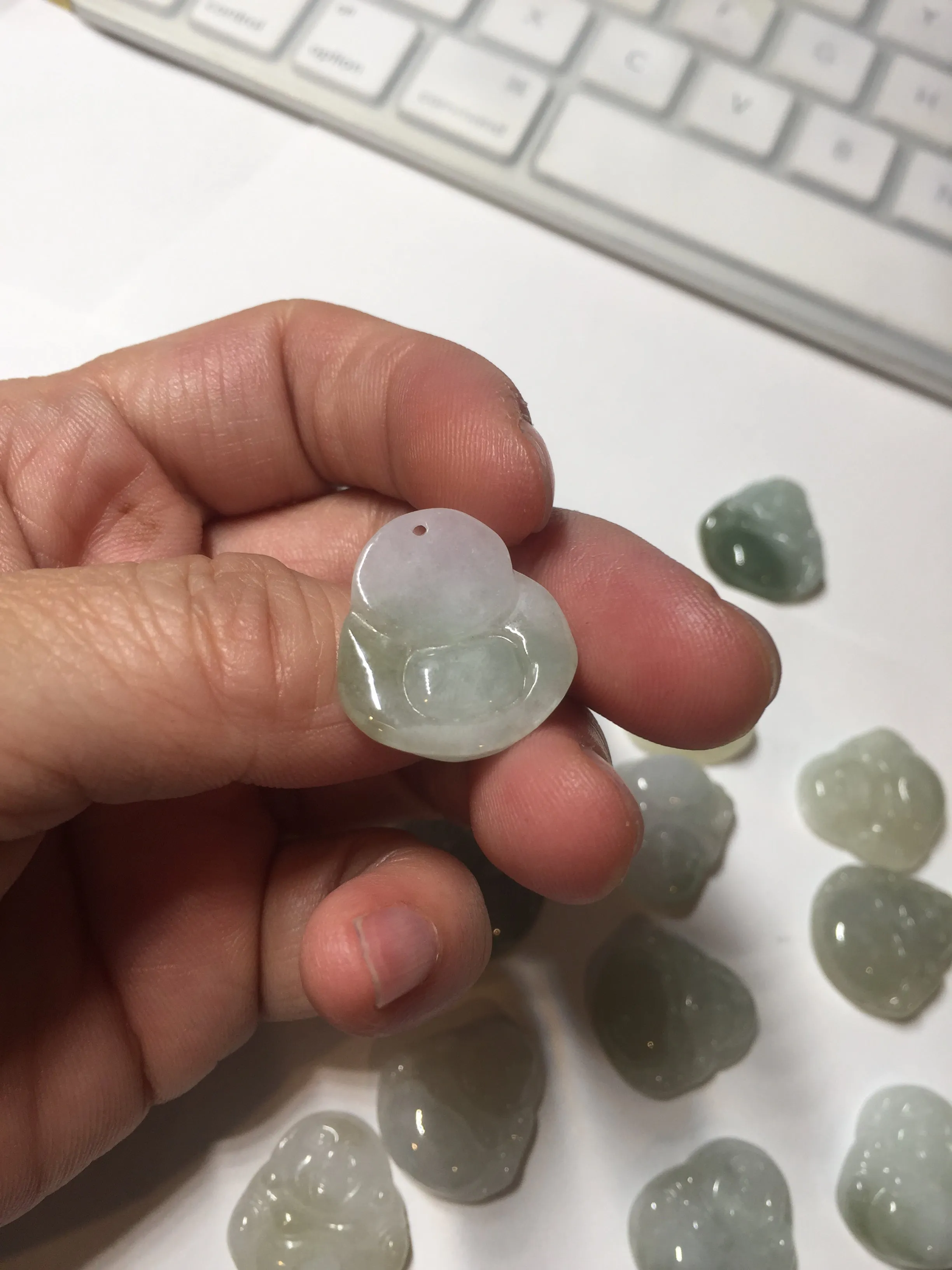 100% Natural type A icy watery light green white small happy Buddha (拇指佛) jadeite Jade pendant grooup F131