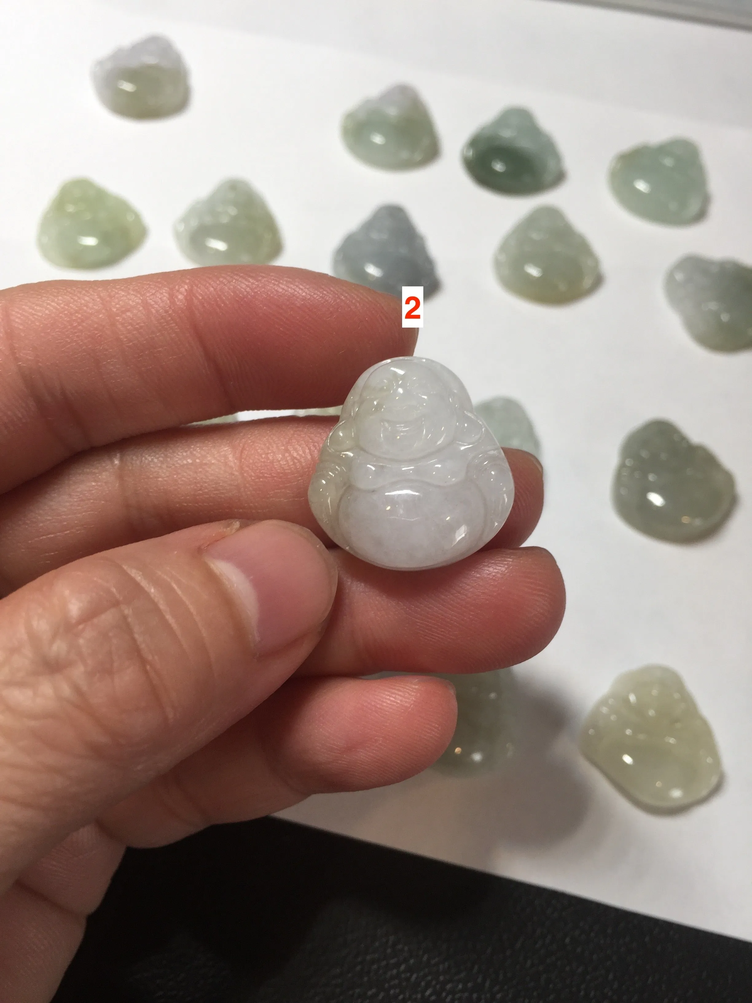 100% Natural type A icy watery light green white small happy Buddha (拇指佛) jadeite Jade pendant grooup F131