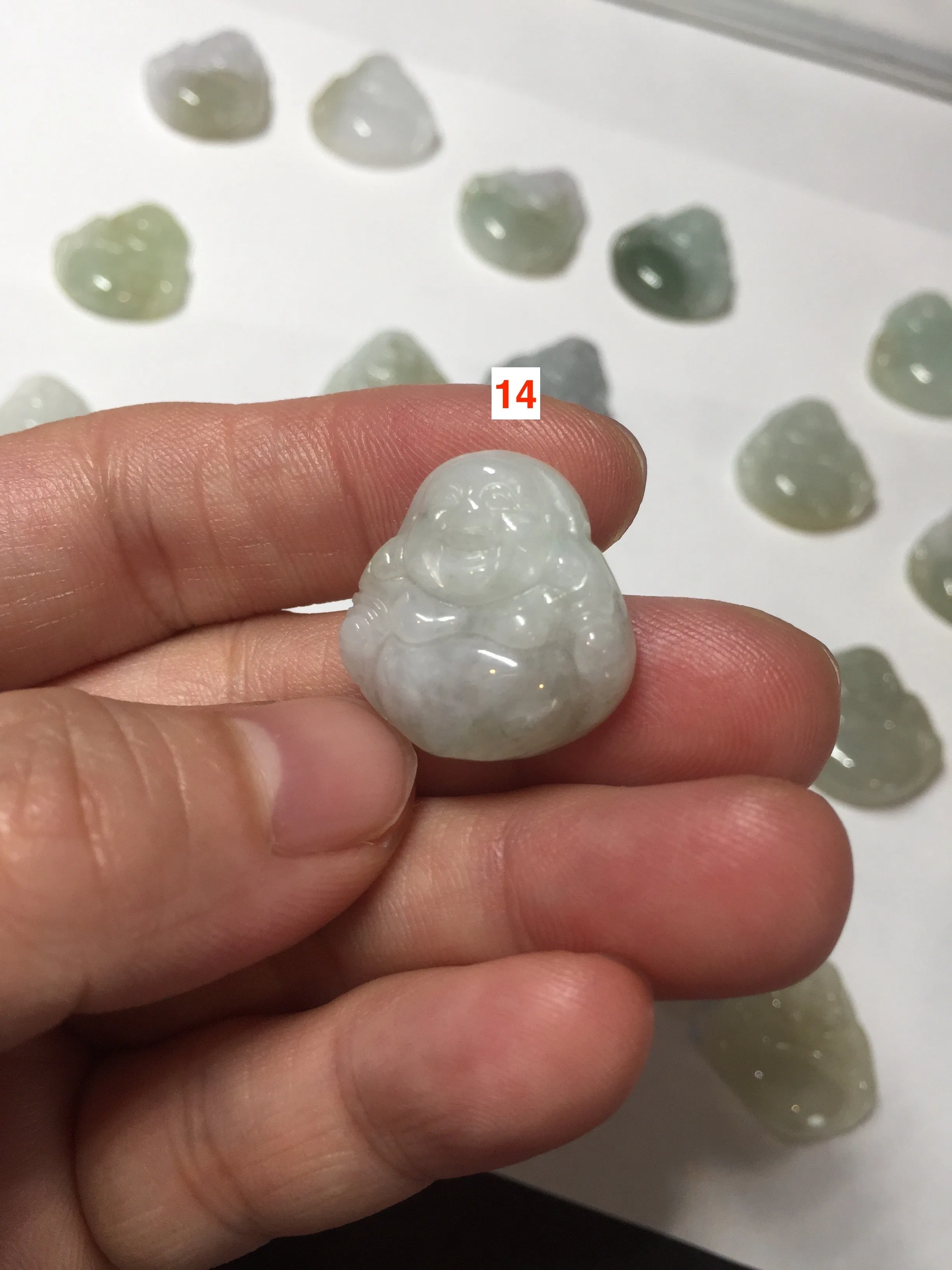 100% Natural type A icy watery light green white small happy Buddha (拇指佛) jadeite Jade pendant grooup F131