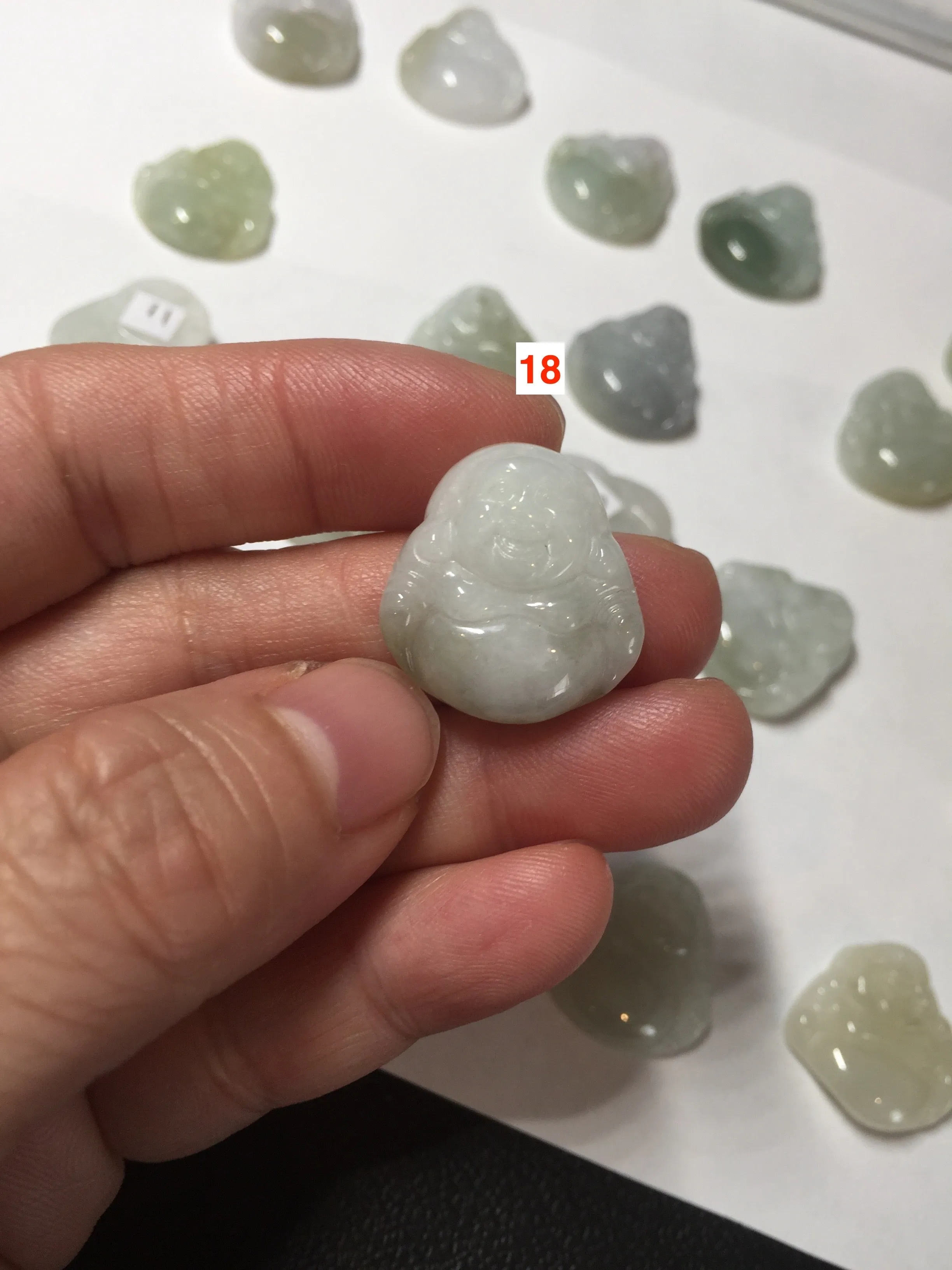 100% Natural type A icy watery light green white small happy Buddha (拇指佛) jadeite Jade pendant grooup F131