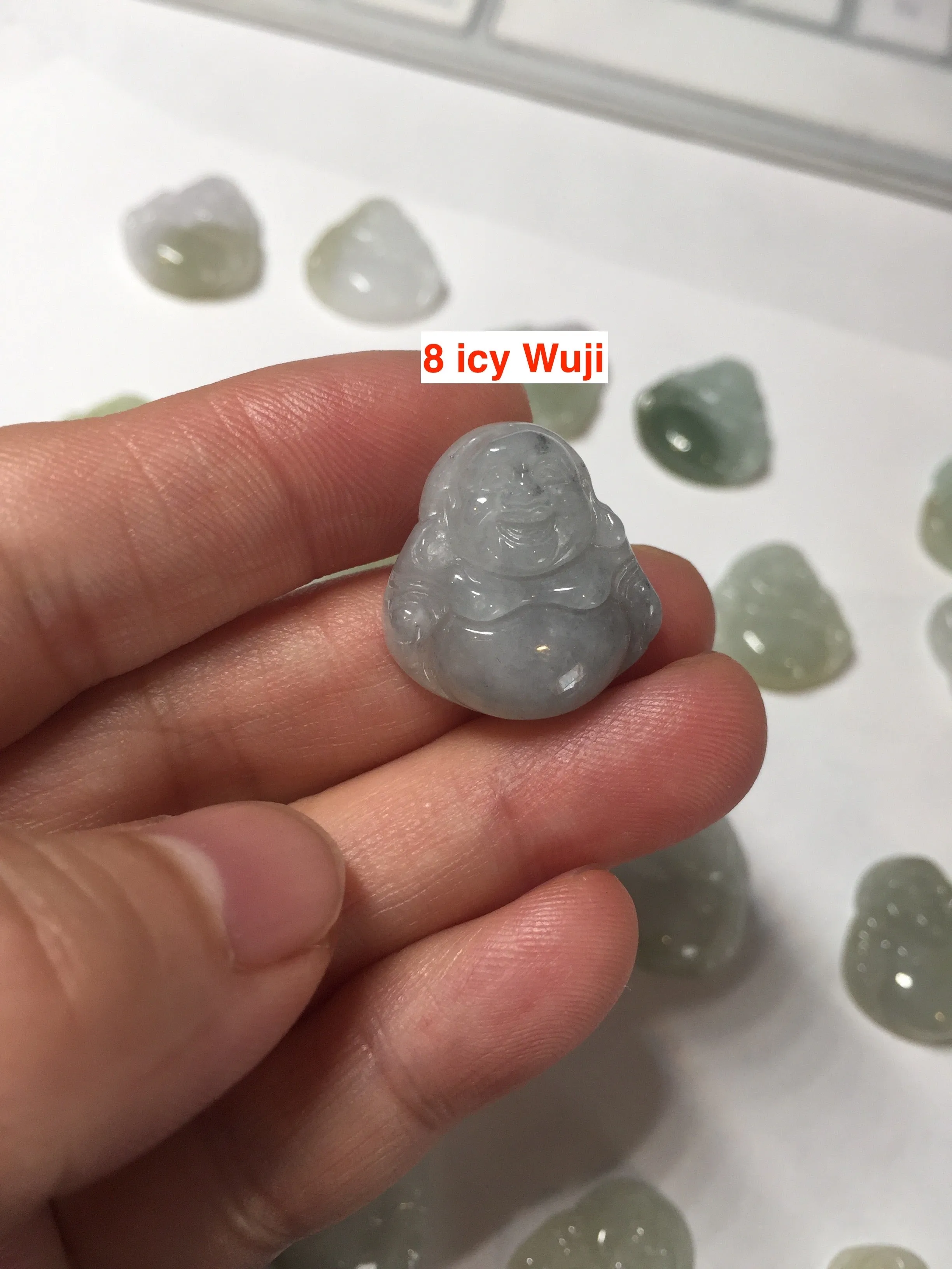 100% Natural type A icy watery light green white small happy Buddha (拇指佛) jadeite Jade pendant grooup F131