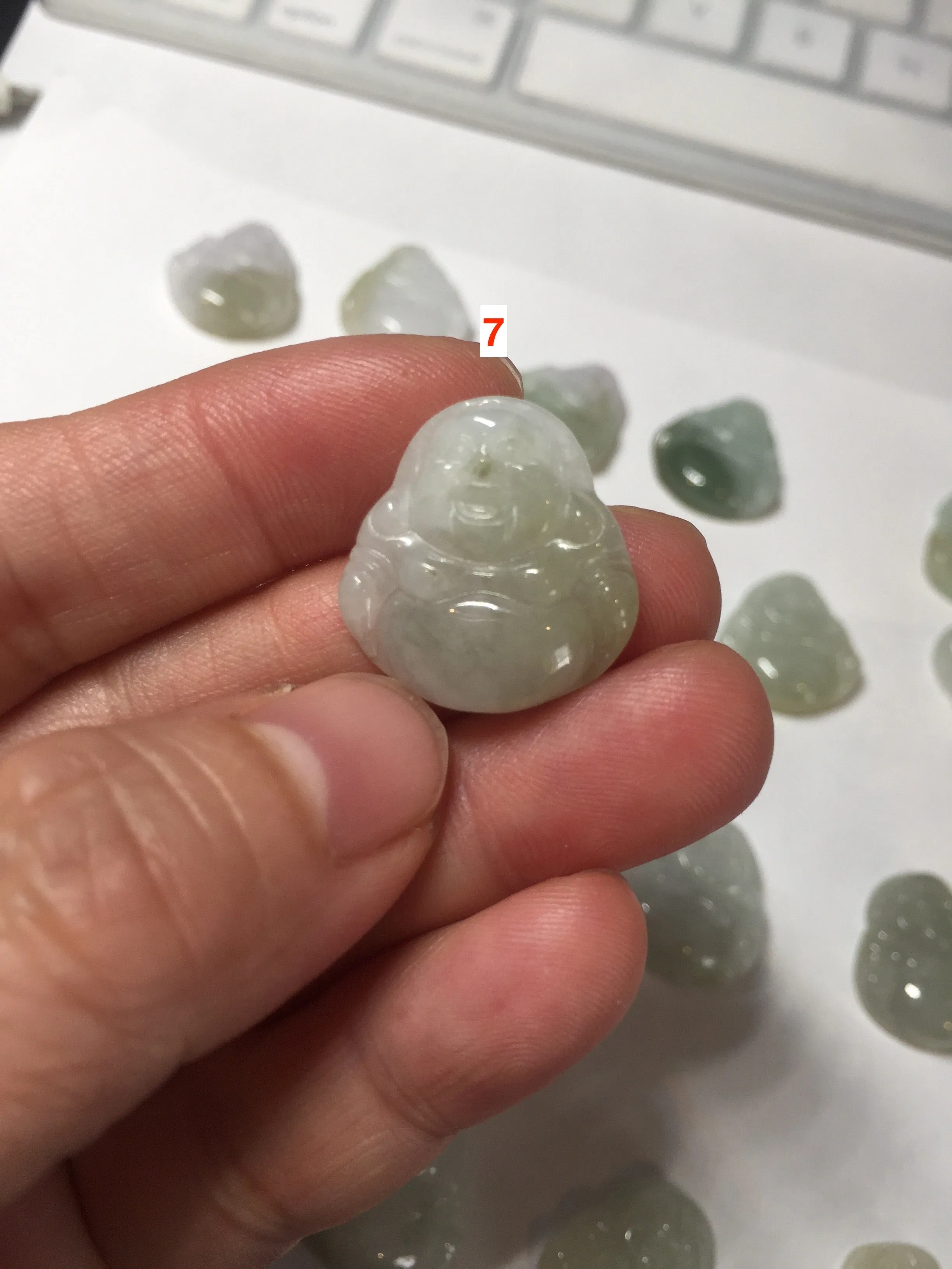 100% Natural type A icy watery light green white small happy Buddha (拇指佛) jadeite Jade pendant grooup F131