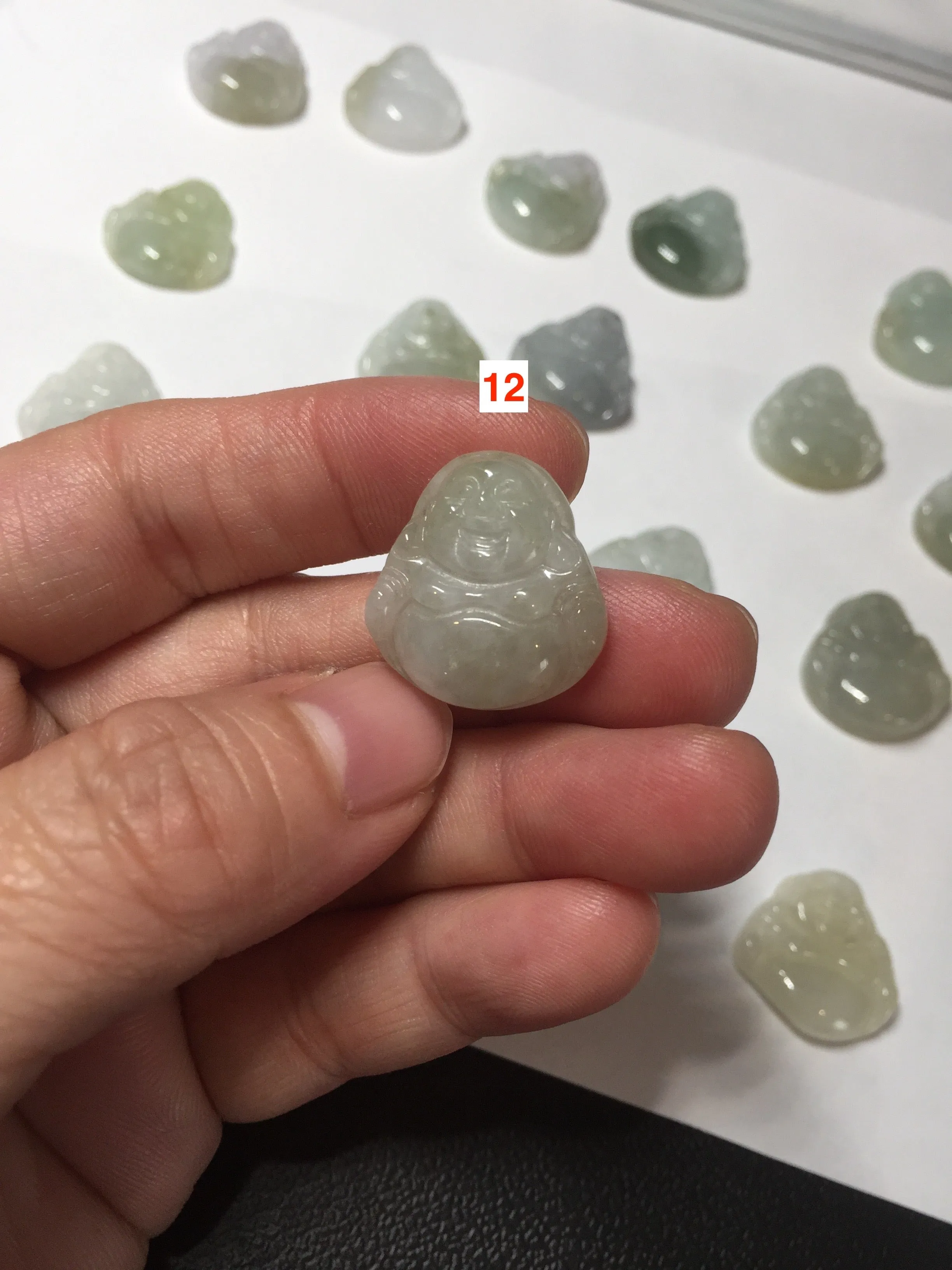 100% Natural type A icy watery light green white small happy Buddha (拇指佛) jadeite Jade pendant grooup F131