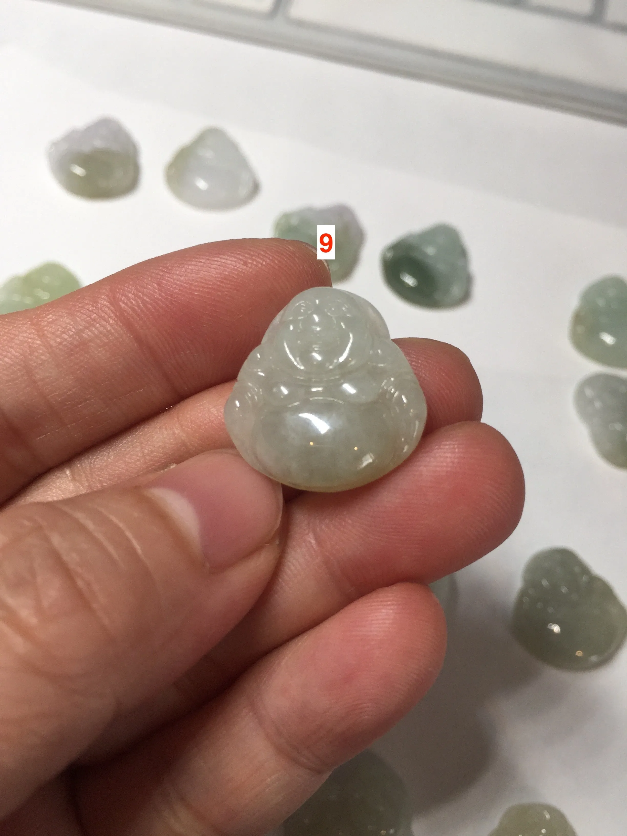 100% Natural type A icy watery light green white small happy Buddha (拇指佛) jadeite Jade pendant grooup F131