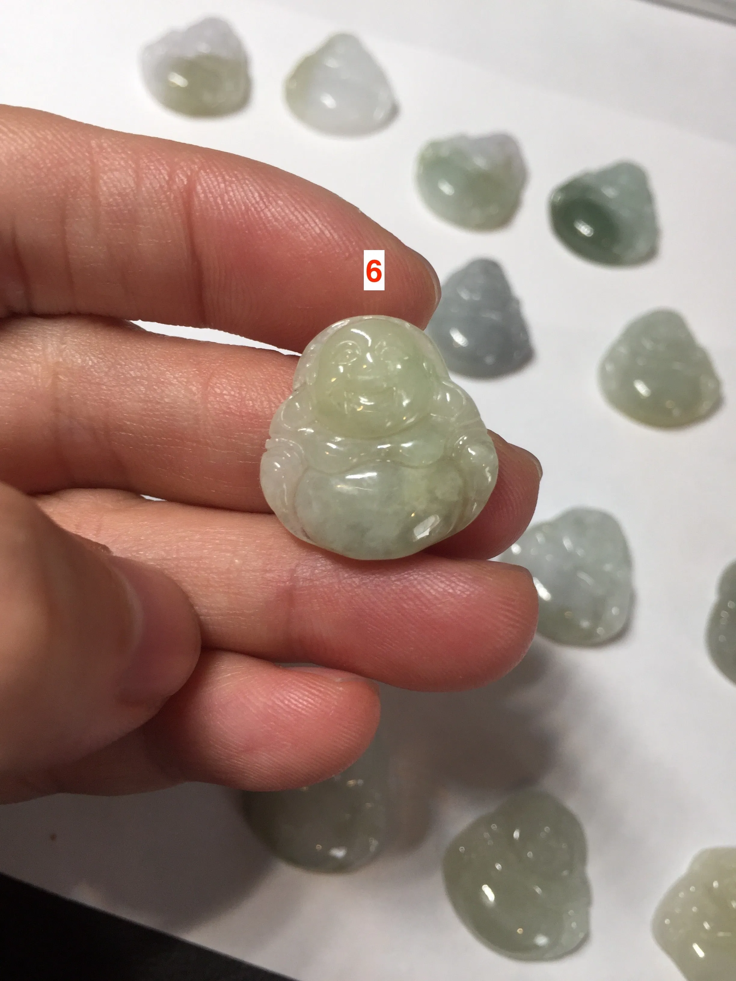 100% Natural type A icy watery light green white small happy Buddha (拇指佛) jadeite Jade pendant grooup F131