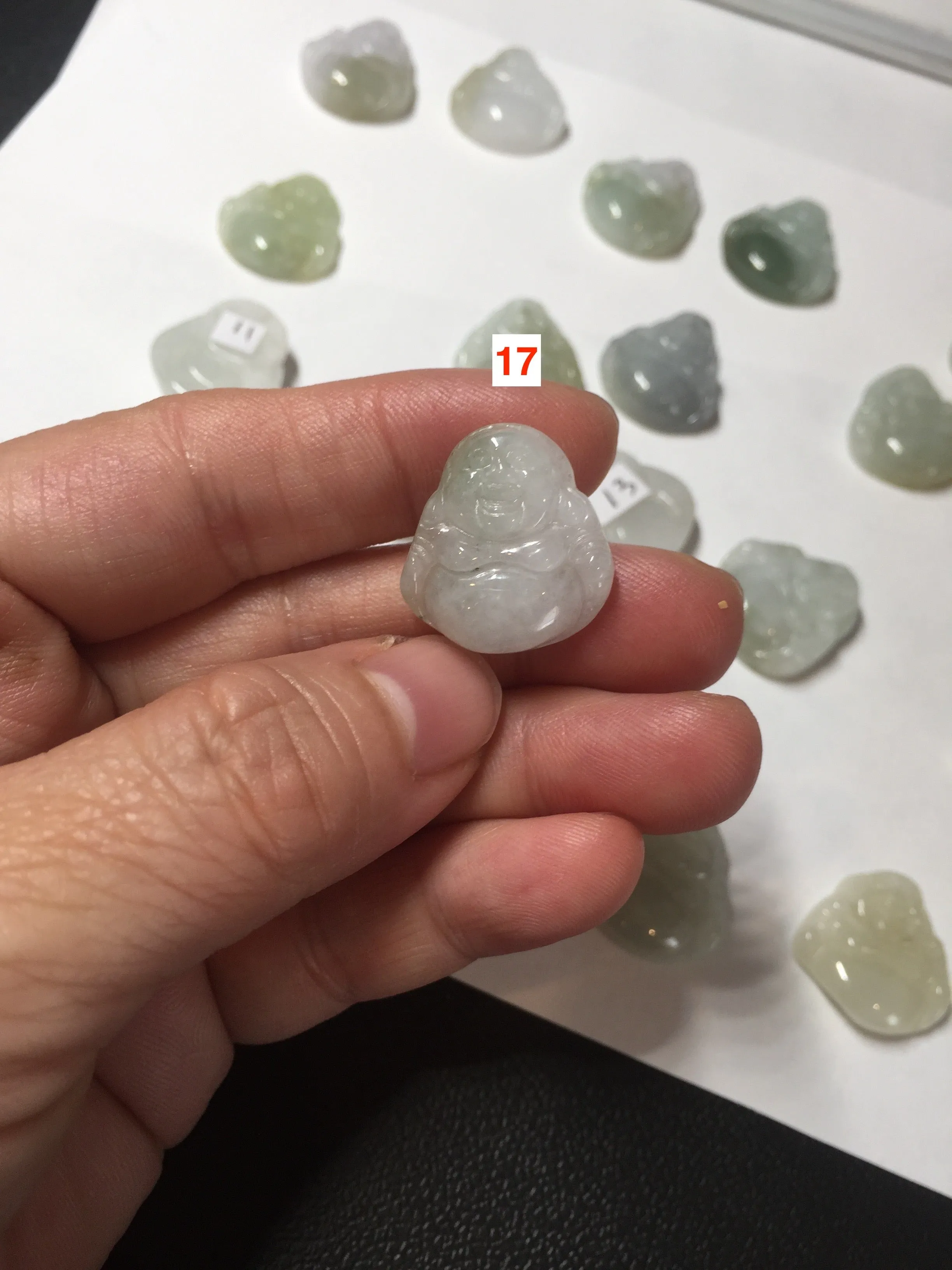 100% Natural type A icy watery light green white small happy Buddha (拇指佛) jadeite Jade pendant grooup F131