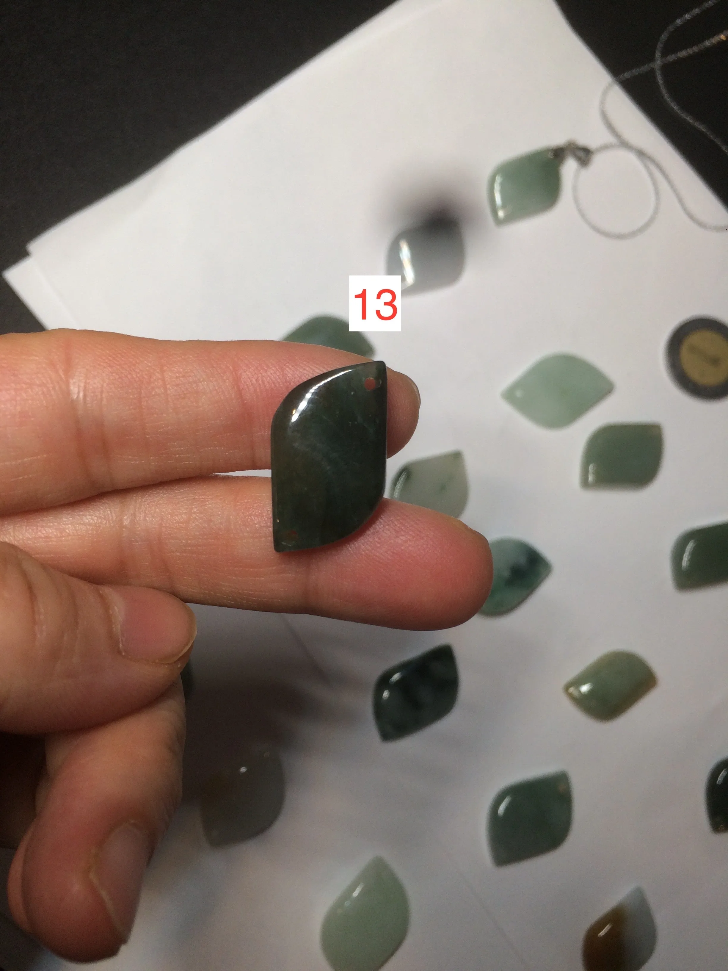 100% natural type A jadeite jade icy Willow leaf bead KS97