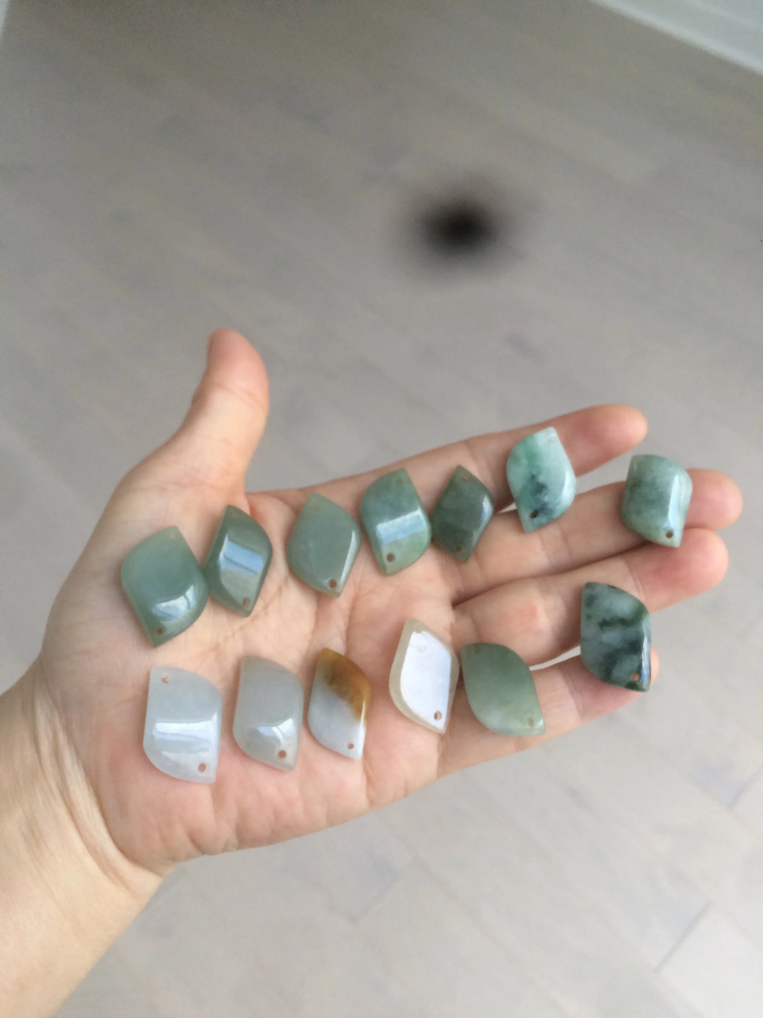 100% natural type A jadeite jade icy Willow leaf bead KS97