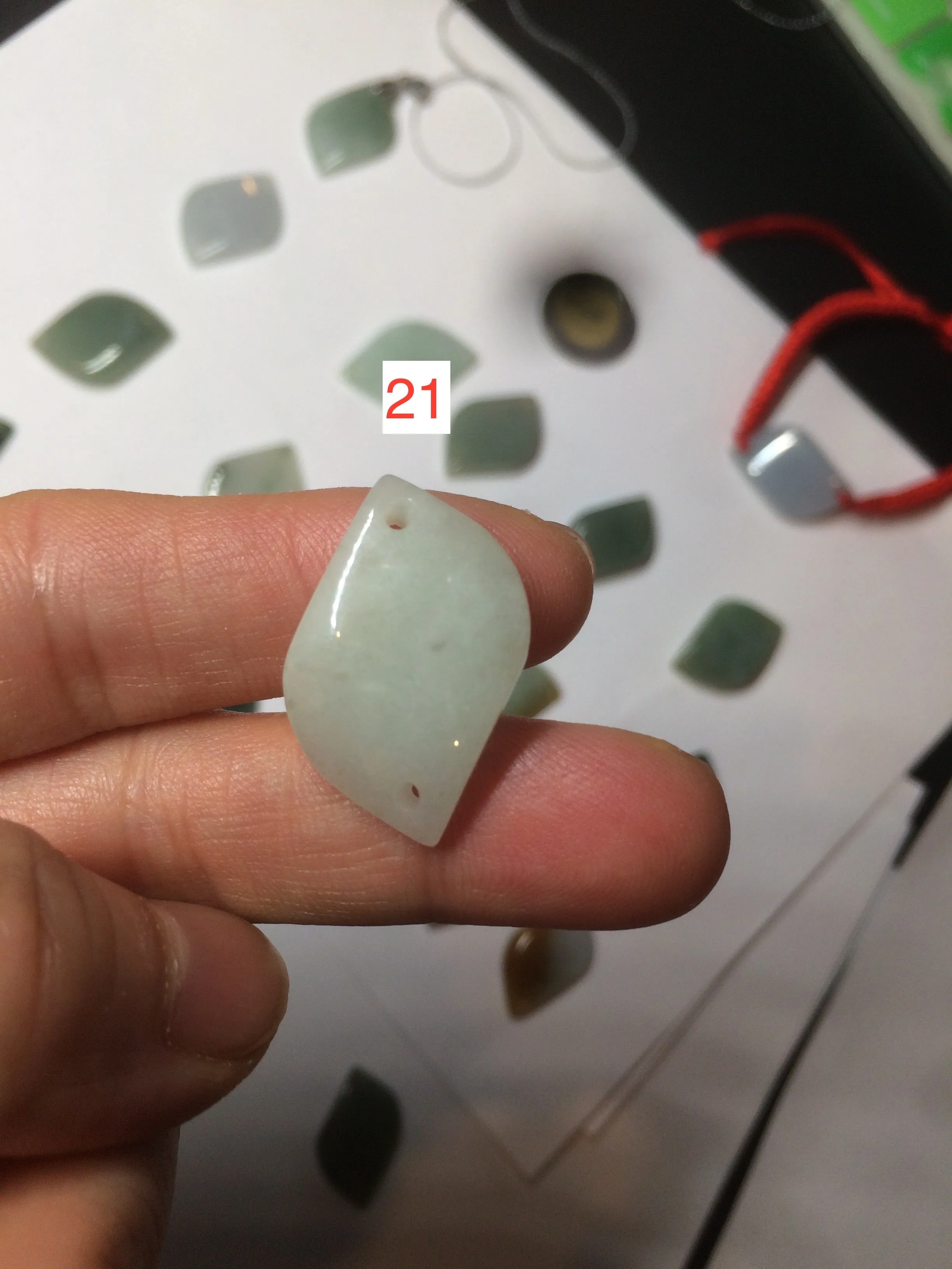 100% natural type A jadeite jade icy Willow leaf bead KS97