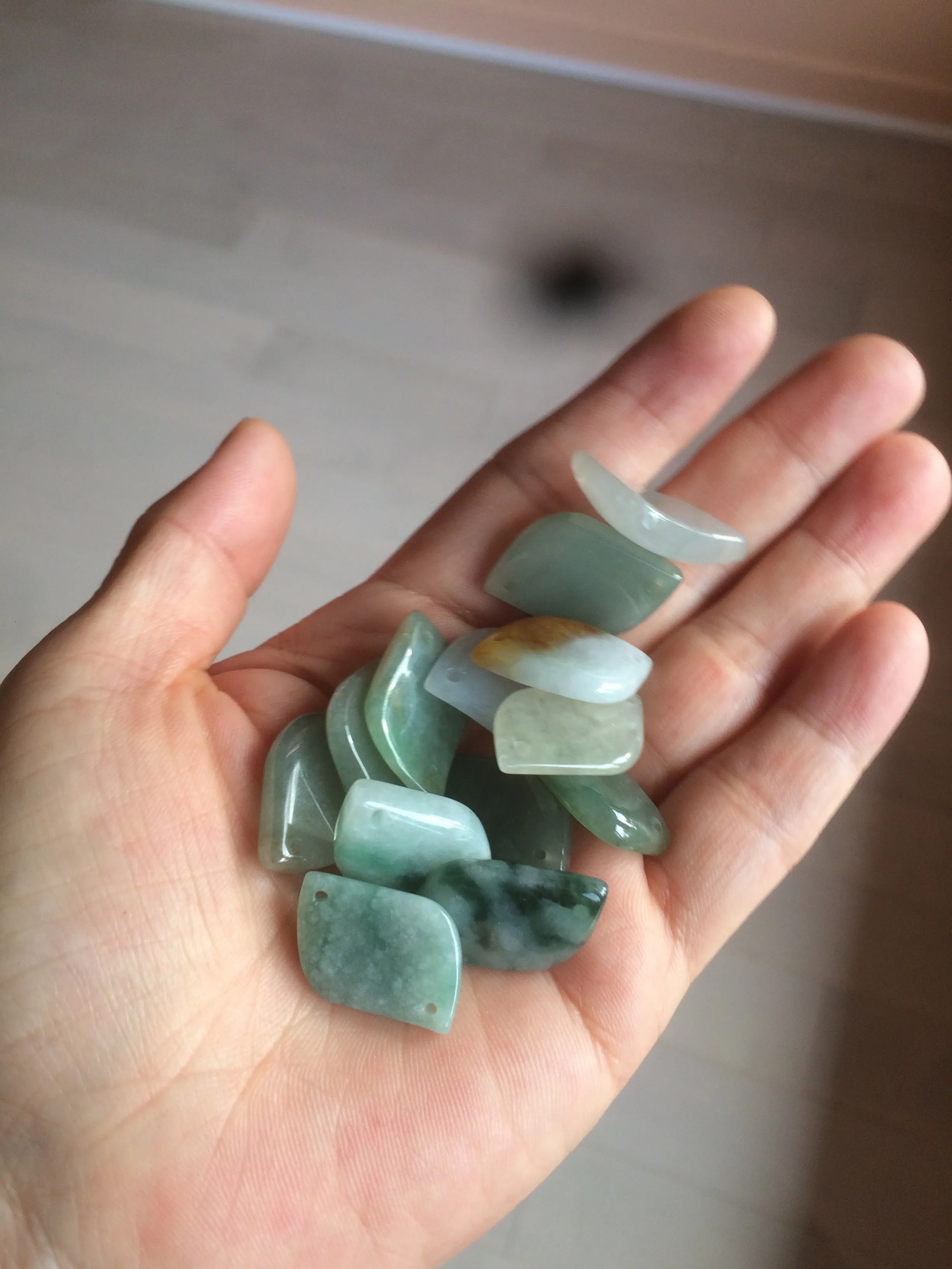 100% natural type A jadeite jade icy Willow leaf bead KS97