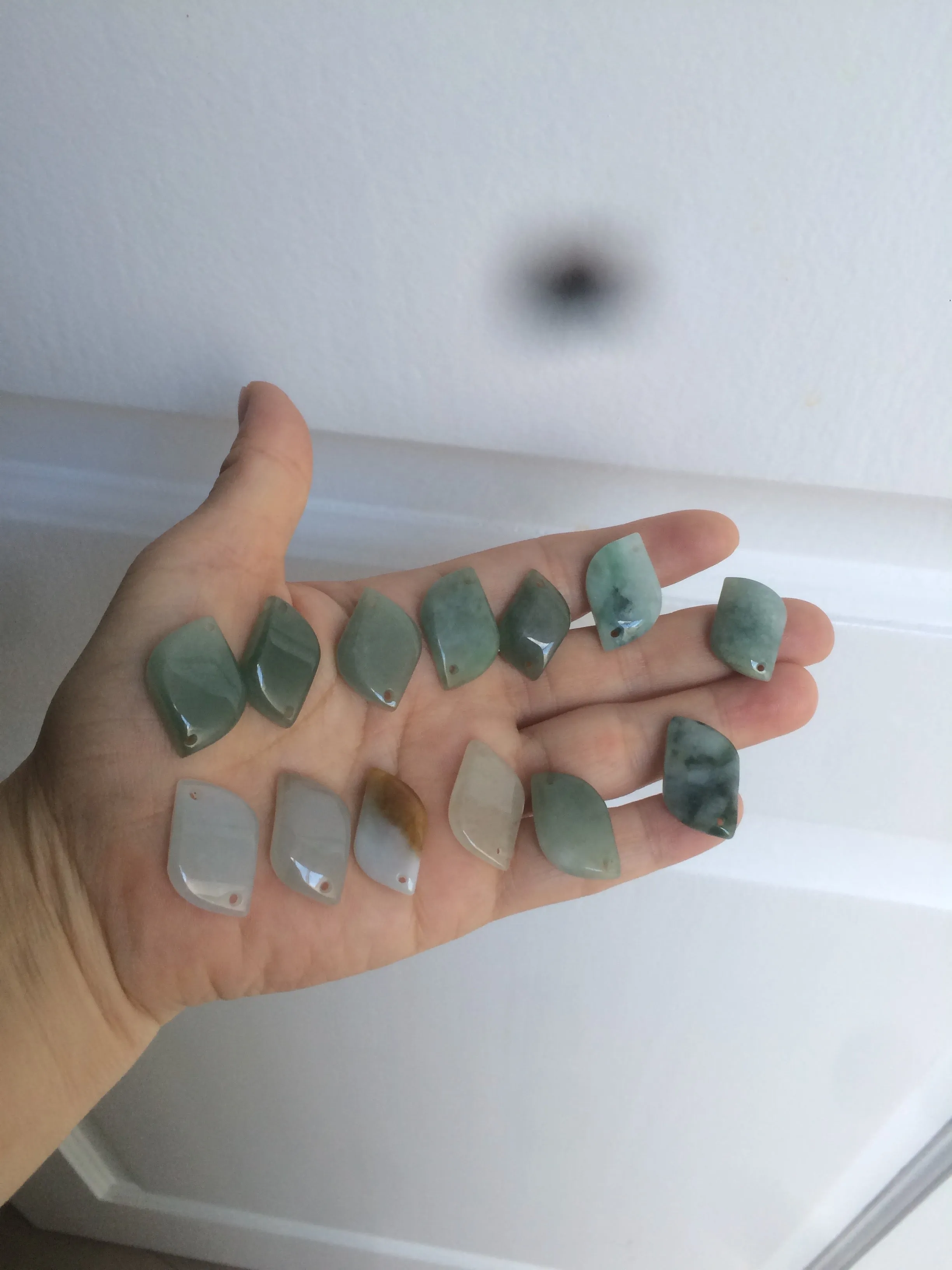 100% natural type A jadeite jade icy Willow leaf bead KS97