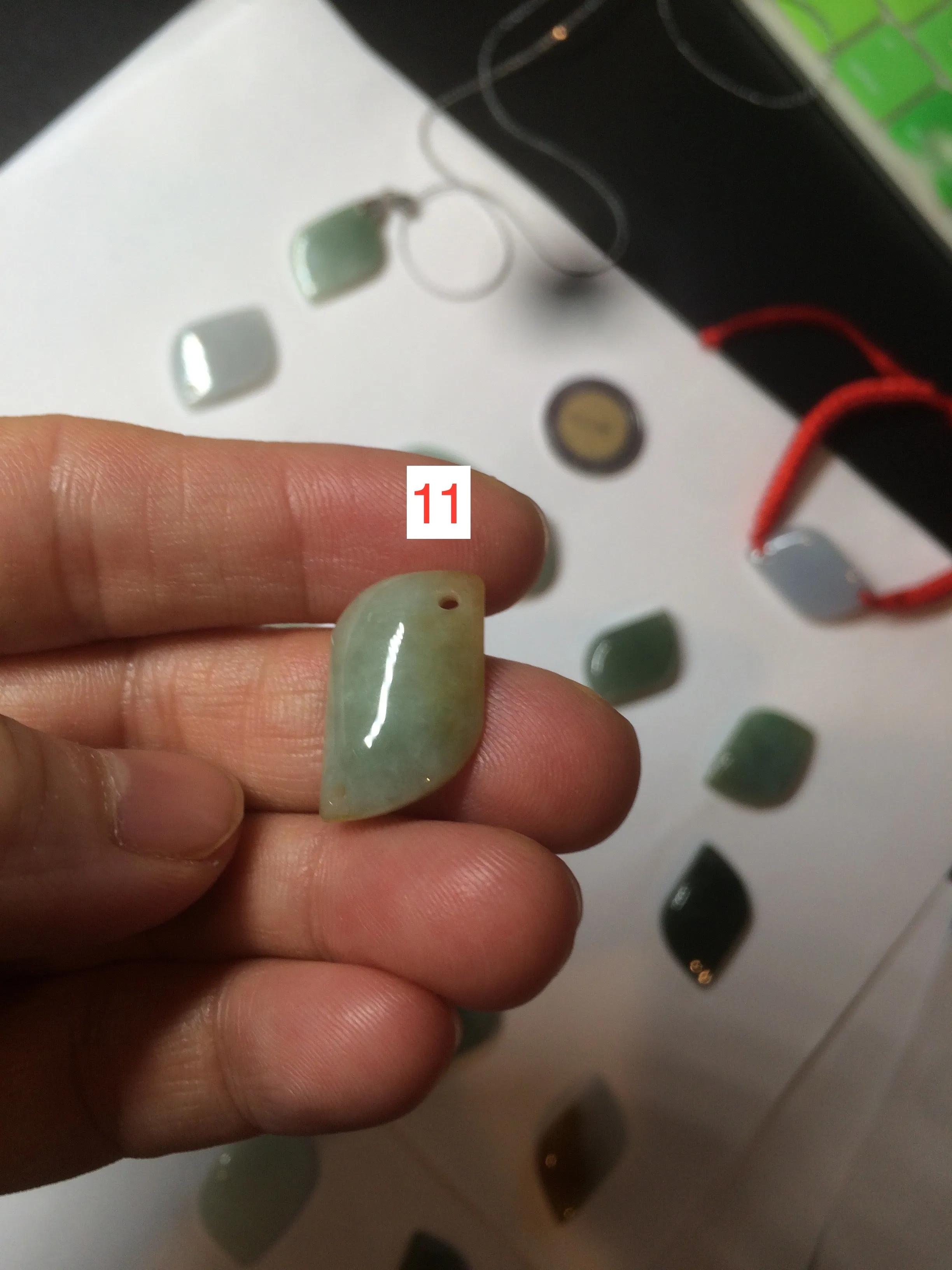 100% natural type A jadeite jade icy Willow leaf bead KS97