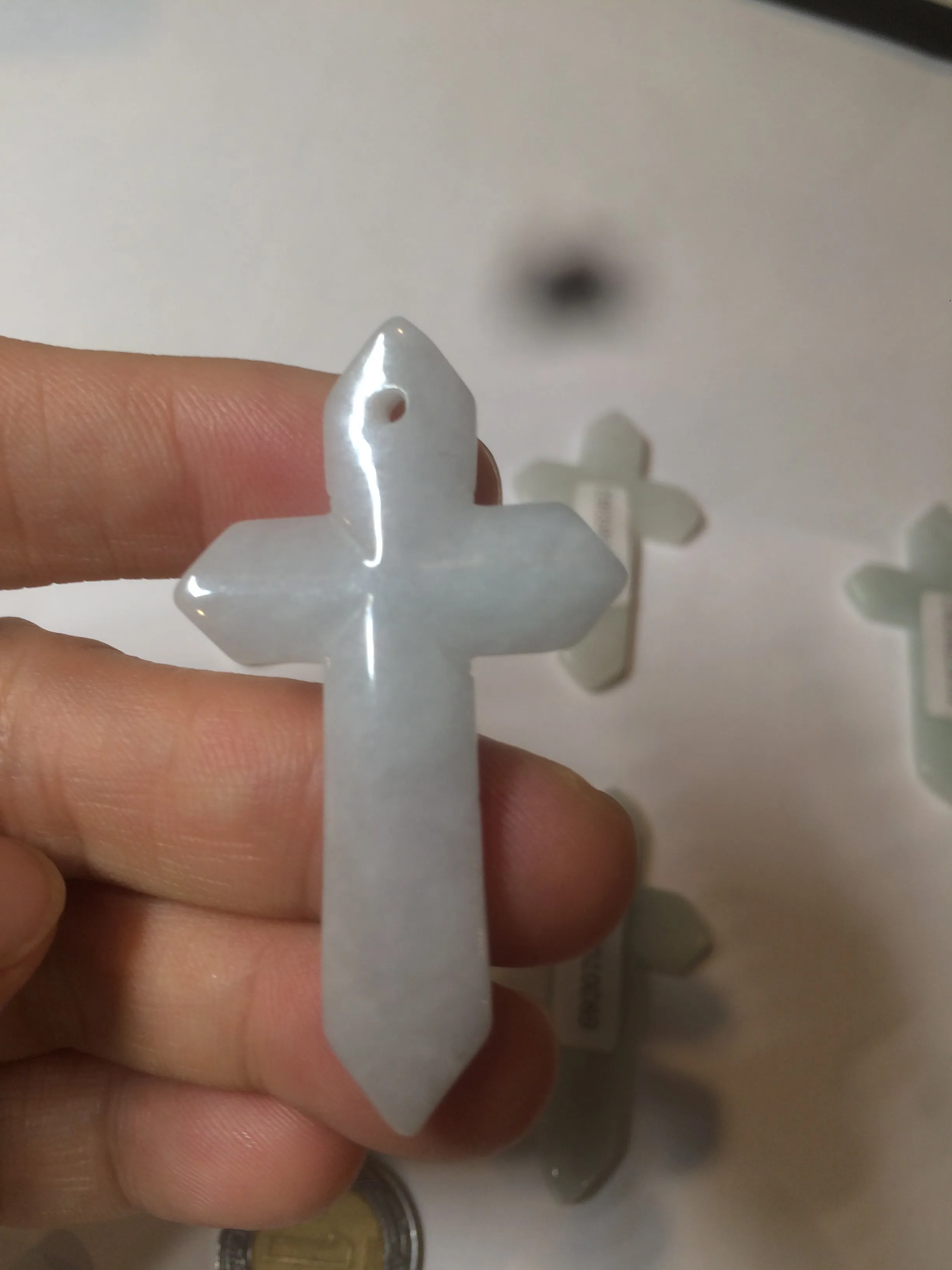 100% Natural type A light green/white/gray jadeite Jade Hand-held cross or cross pendant AY55