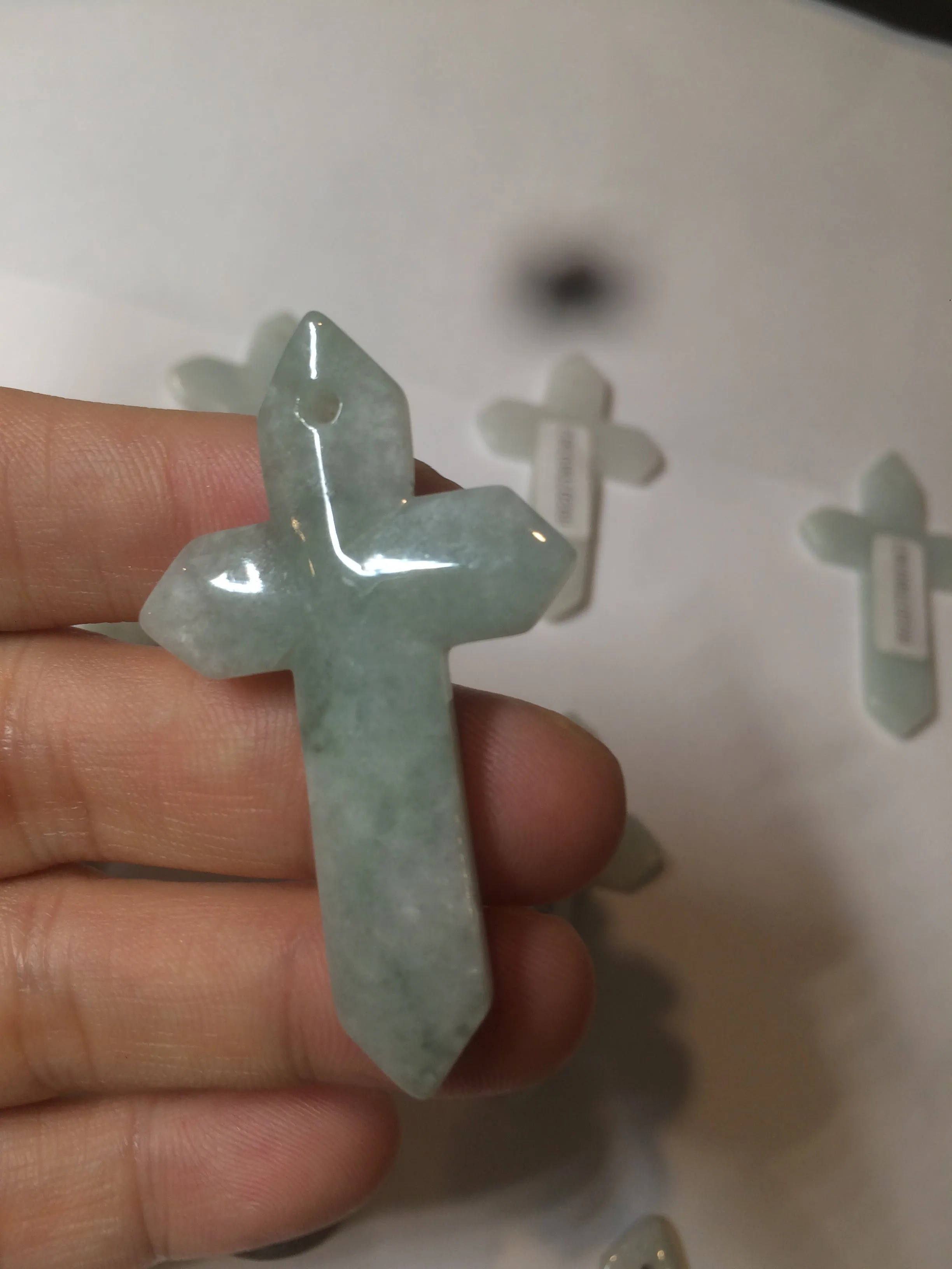 100% Natural type A light green/white/gray jadeite Jade Hand-held cross or cross pendant AY55