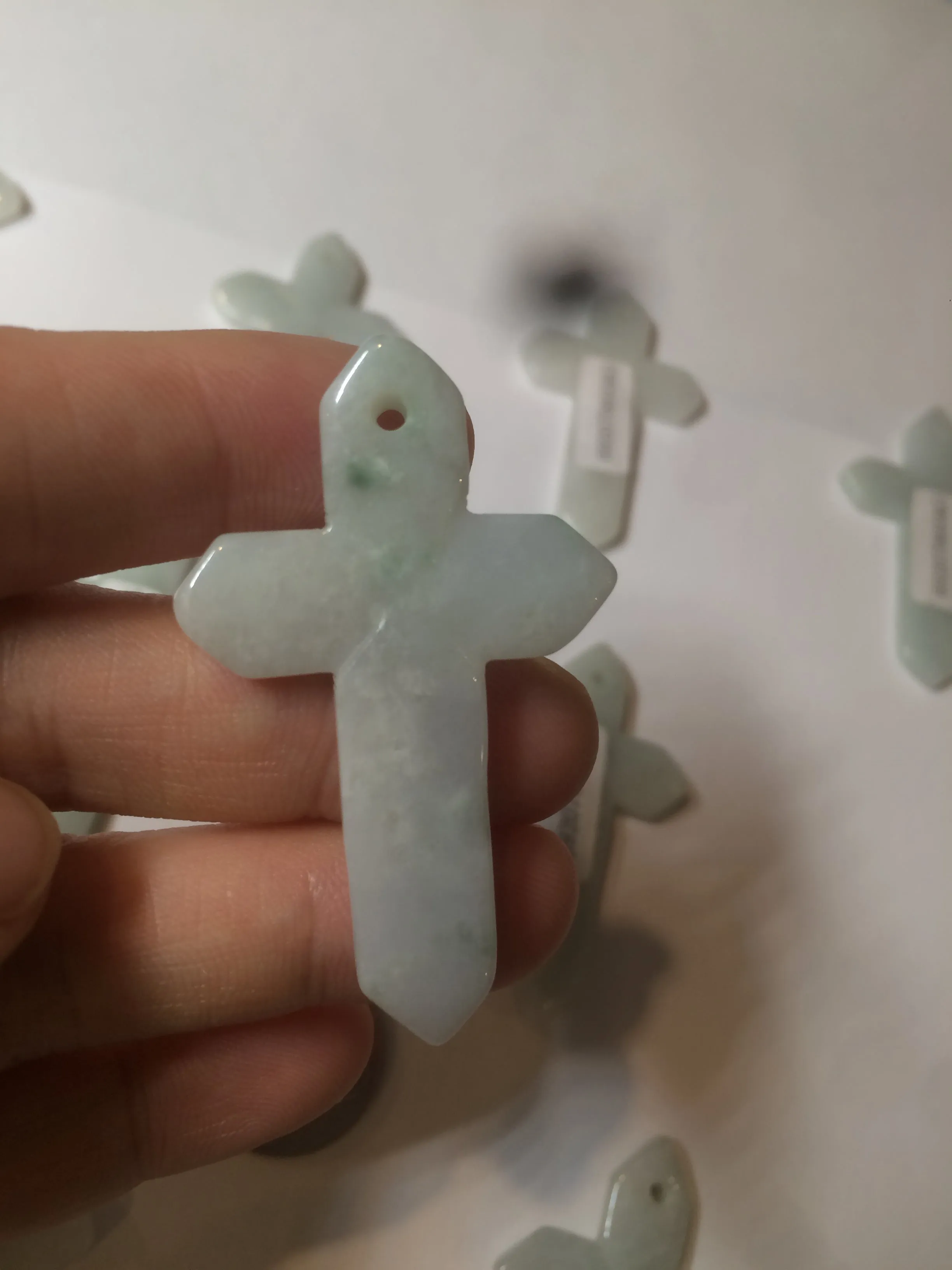 100% Natural type A light green/white/gray jadeite Jade Hand-held cross or cross pendant AY55