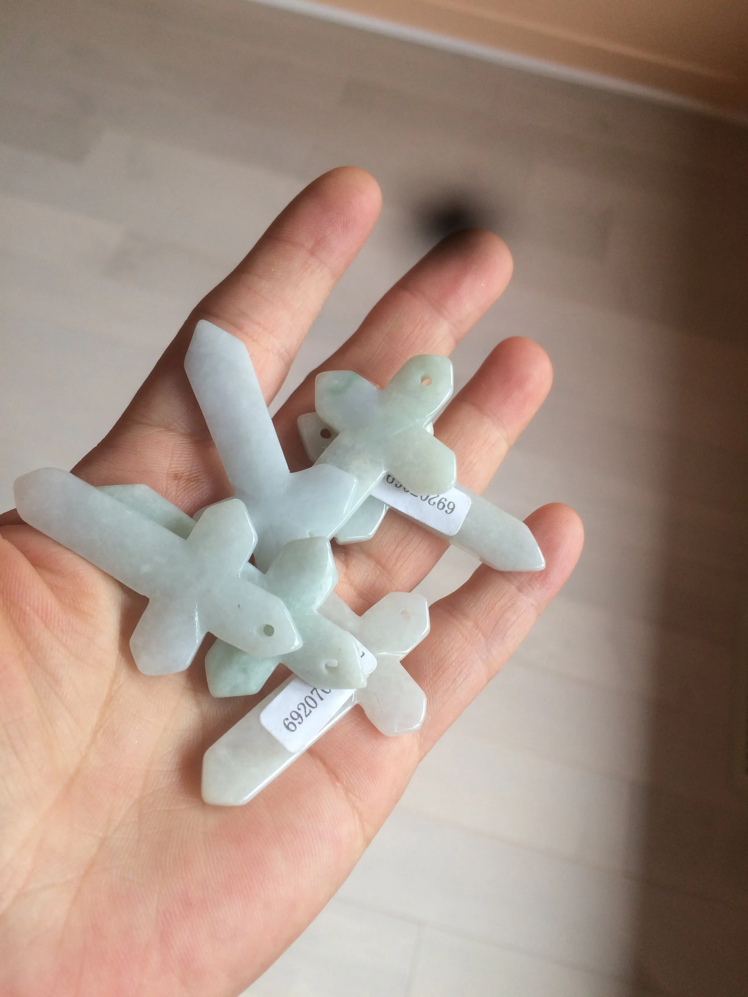 100% Natural type A light green/white/gray jadeite Jade Hand-held cross or cross pendant AY55