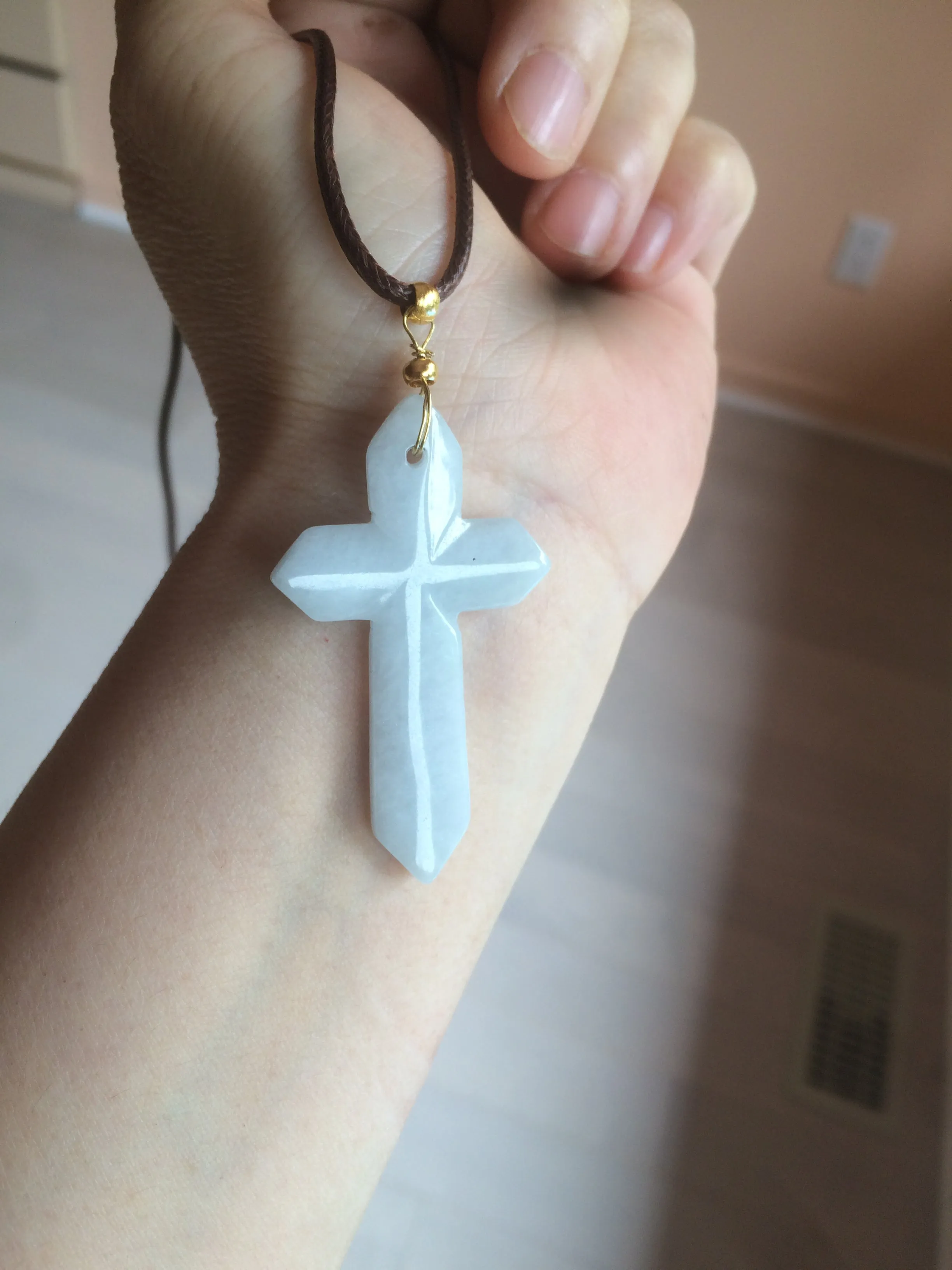 100% Natural type A light green/white/gray jadeite Jade Hand-held cross or cross pendant AY55