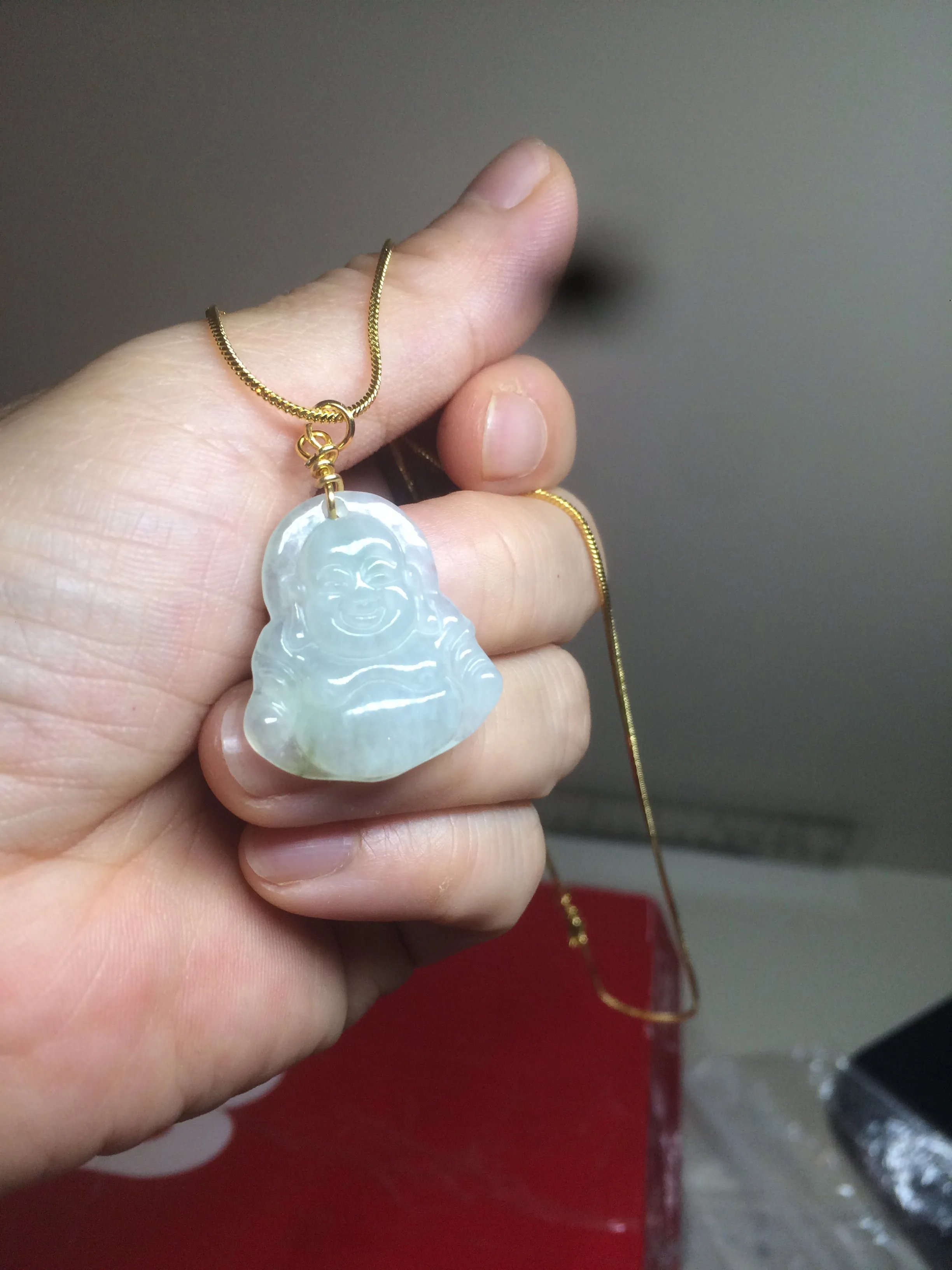 100% Natural white green happy buddha jadeite Jade pendant necklace AD57