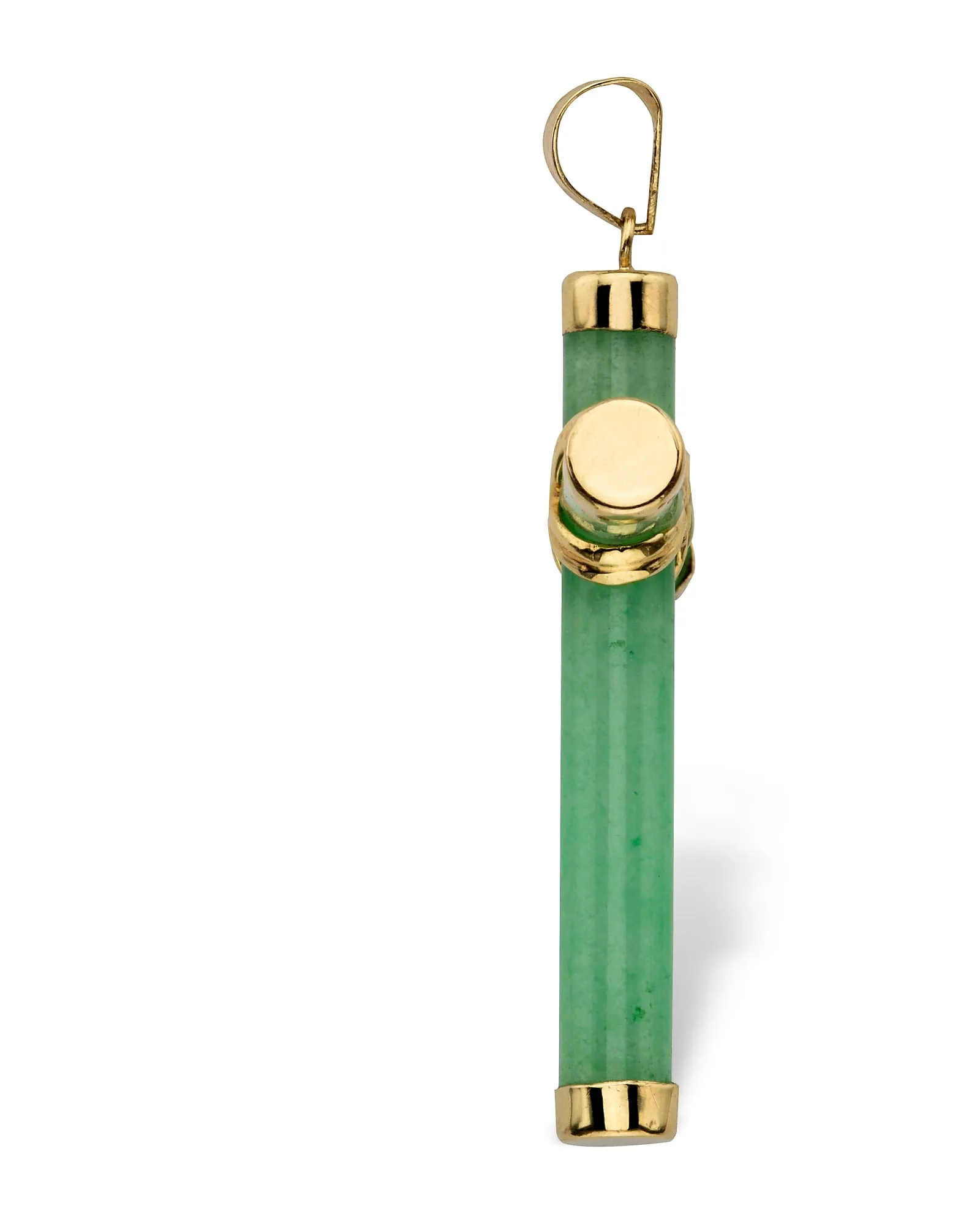 10k Yellow Gold and Genuine Green Jade and Cross Pendant 1.5" | Green