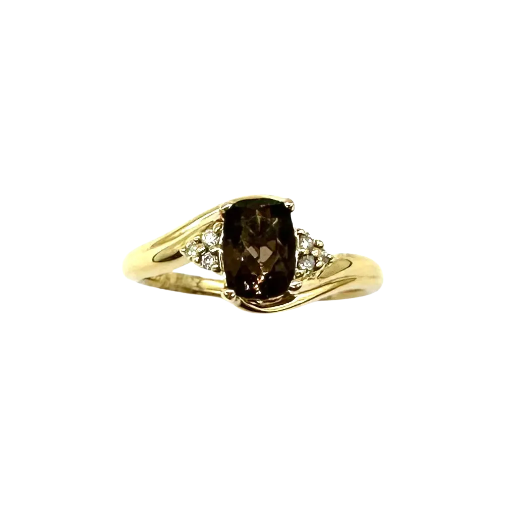 10k Yellow Gold Ring with Oval Smoky Topaz and Diamond Accents