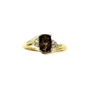 10k Yellow Gold Ring with Oval Smoky Topaz and Diamond Accents