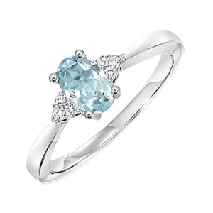 10Kt White Gold Diamond 1/20Ctw & Aquamarine 3/8Ctw Ring