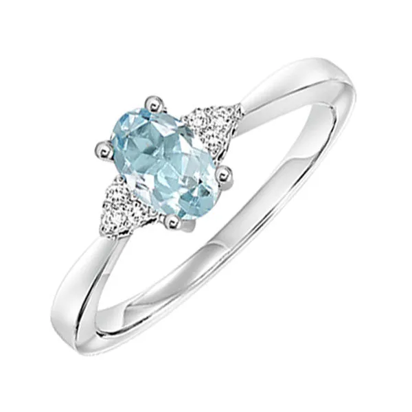 10Kt White Gold Diamond 1/20Ctw & Aquamarine 3/8Ctw Ring