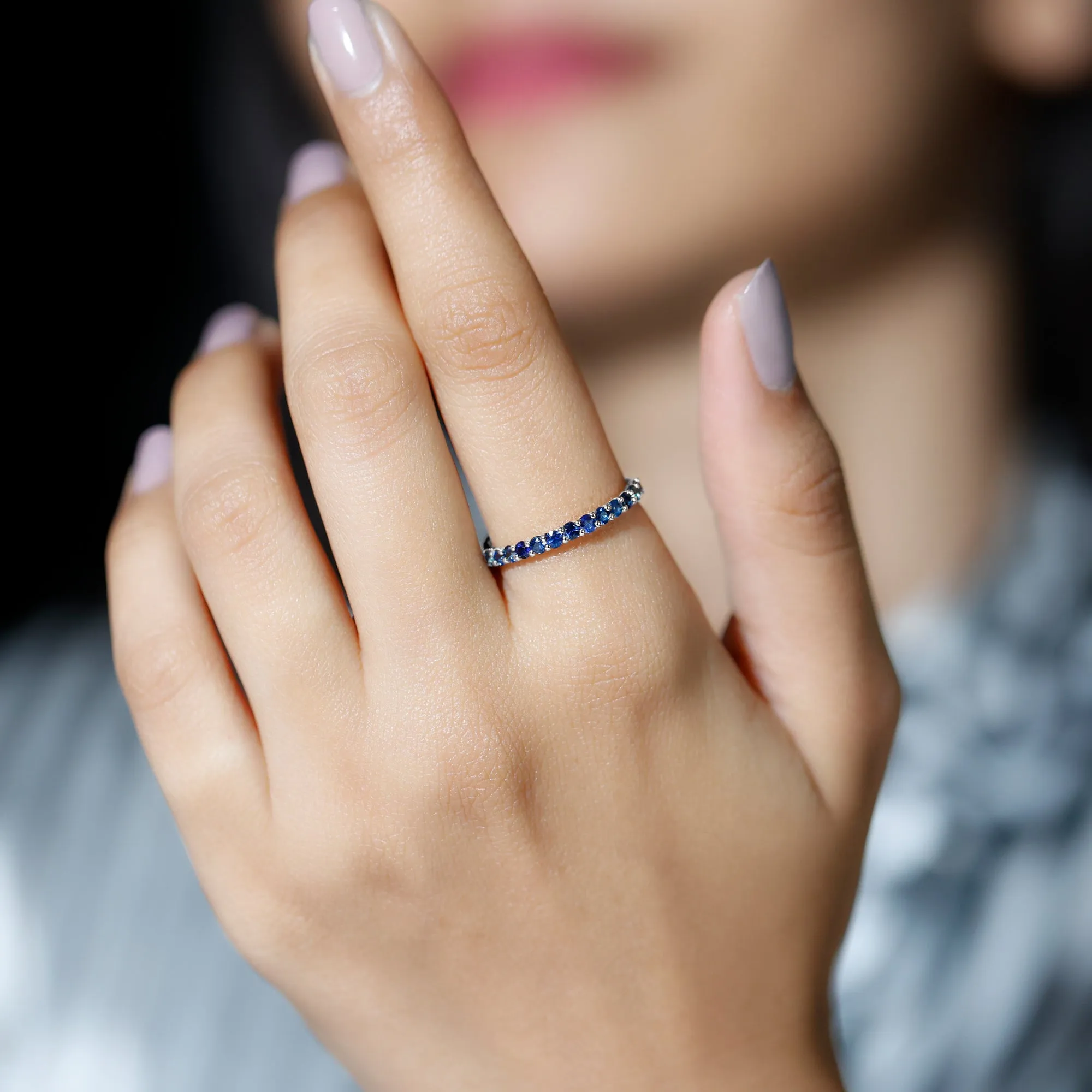 1/2 CT Round Cut Blue Sapphire Stackable Engagement Ring