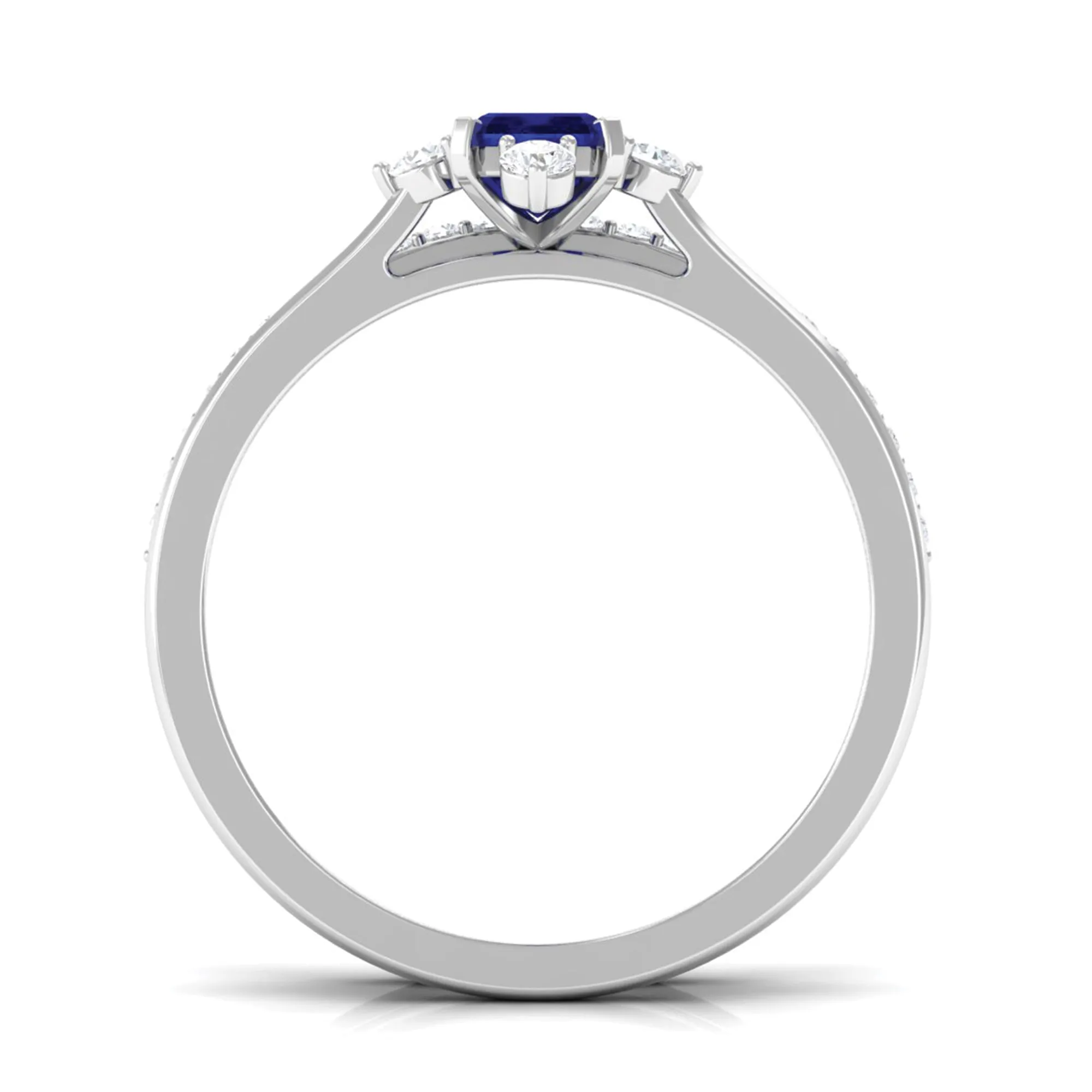 1.25 CT Certified Blue Sapphire Solitaire Ring Set with Diamond Band