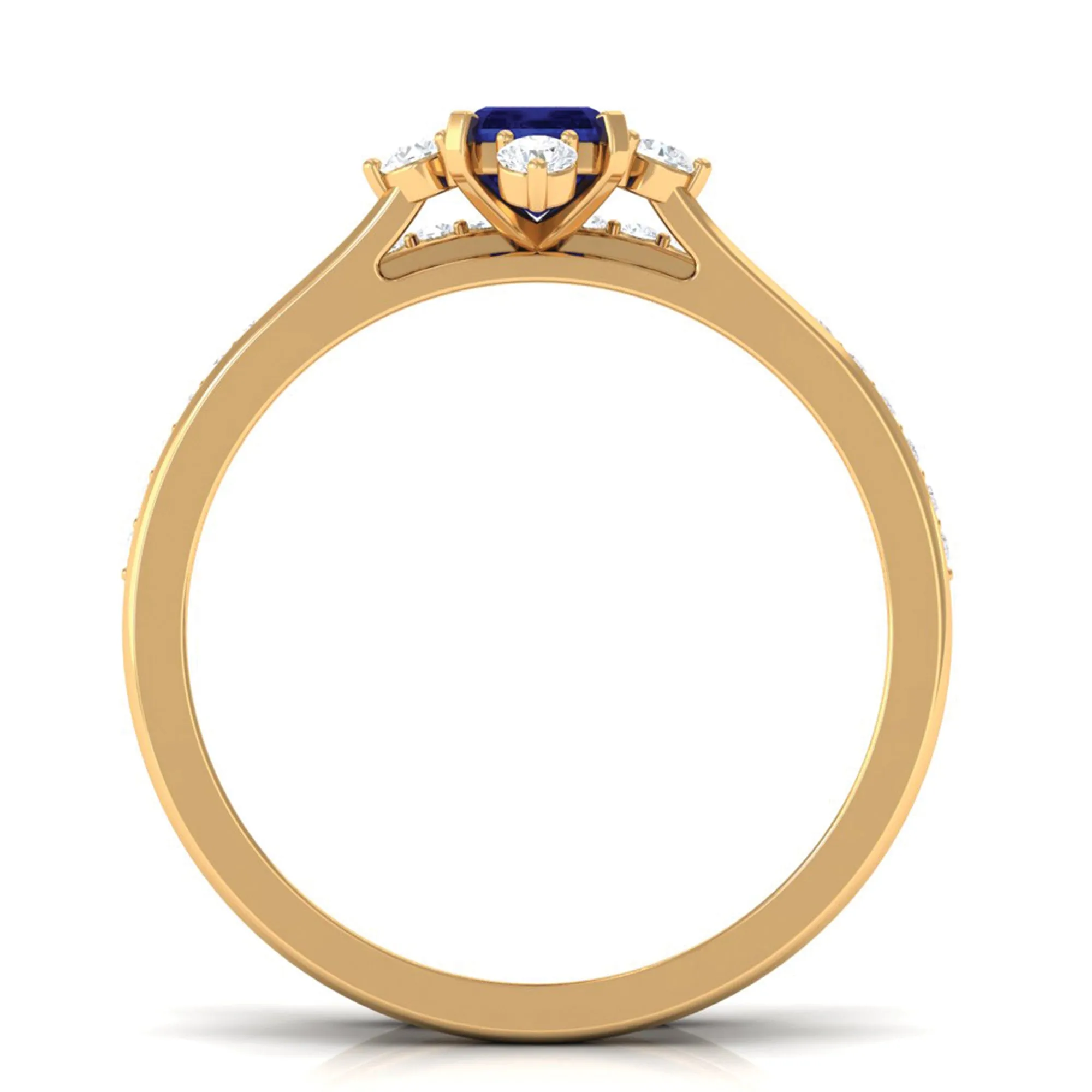 1.25 CT Certified Blue Sapphire Solitaire Ring Set with Diamond Band