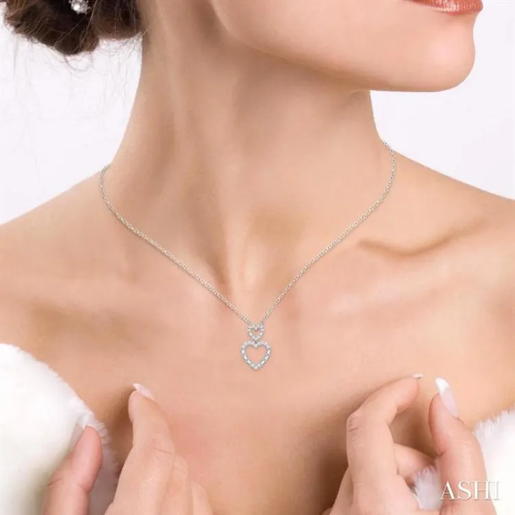 1/3 ctw Twin Heart Fusion Baguette and Round Cut Diamond Necklace in 10K White Gold