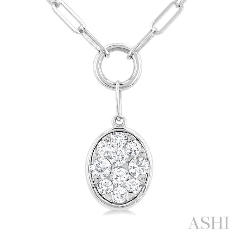 1/4 ctw Lovebright Oval Shape Round Cut Diamond Paper Clip Necklace in 14K White Gold