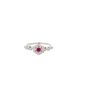 14 Karat White Gold Diamond Ruby Ring