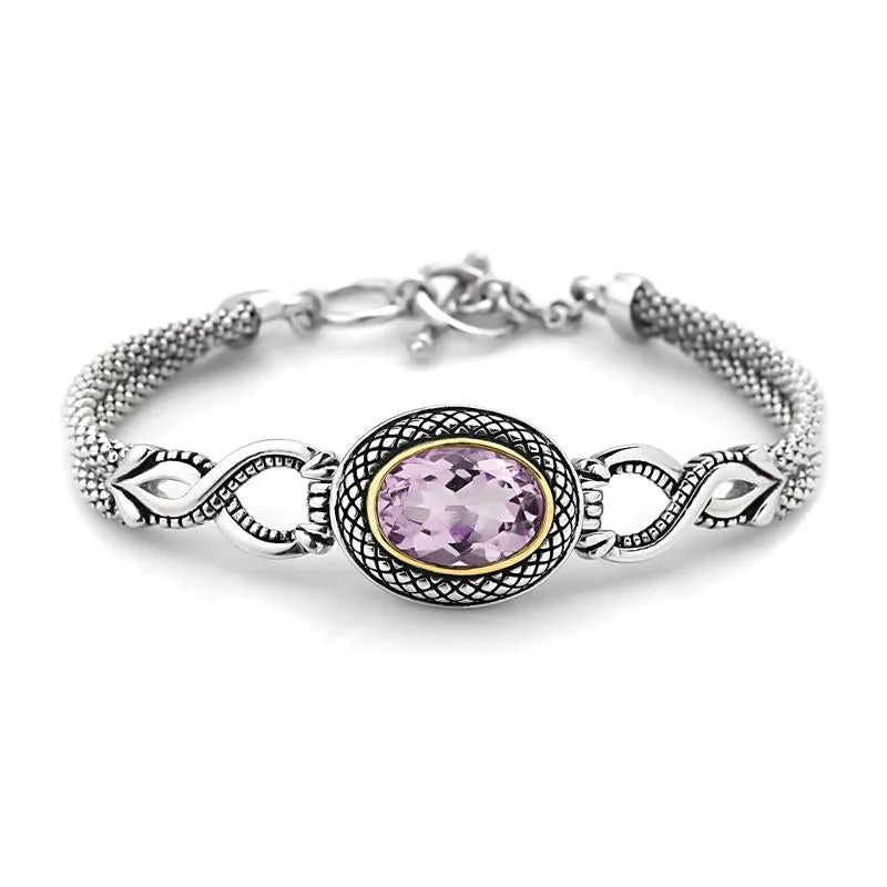 14K and 925 Sterling Sliver Bangle with Amethyst (141BL112691AM)