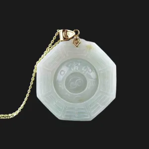 14K Gold Moveable Carved Jade Wheel Pendant Necklace