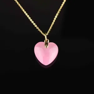 14K Gold Pink Jade Heart Pendant Necklace