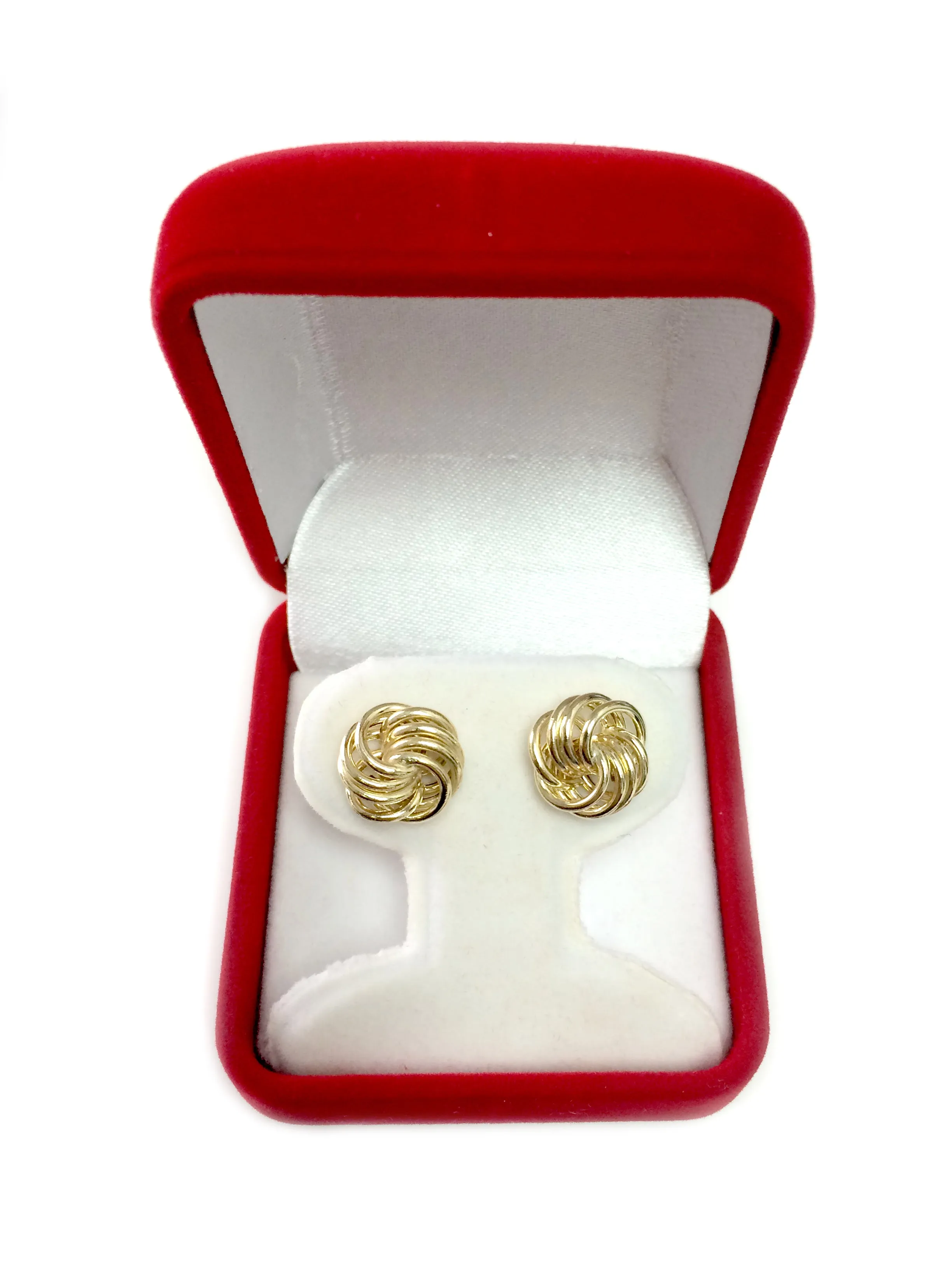 14k Gold Shiny Textured 4 Row Love Knot Stud Earrings, 10mm