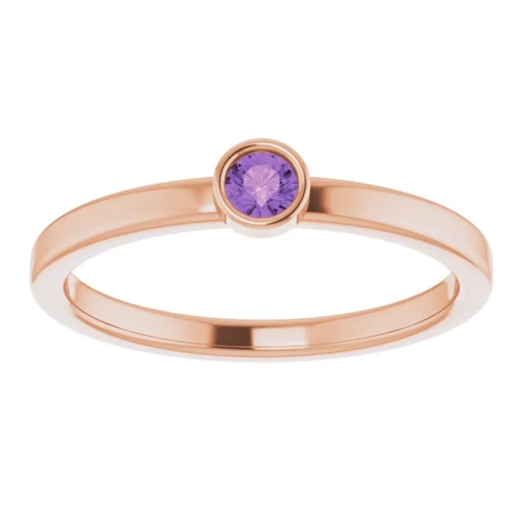 14K Rose 3 mm Natural Amethyst Ring