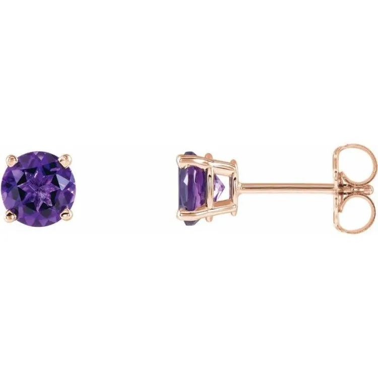 14K Rose 5 mm Natural Amethyst Stud Earrings