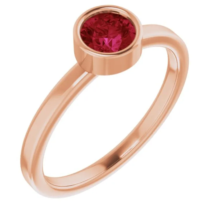 14K Rose 5 mm Natural Ruby Ring