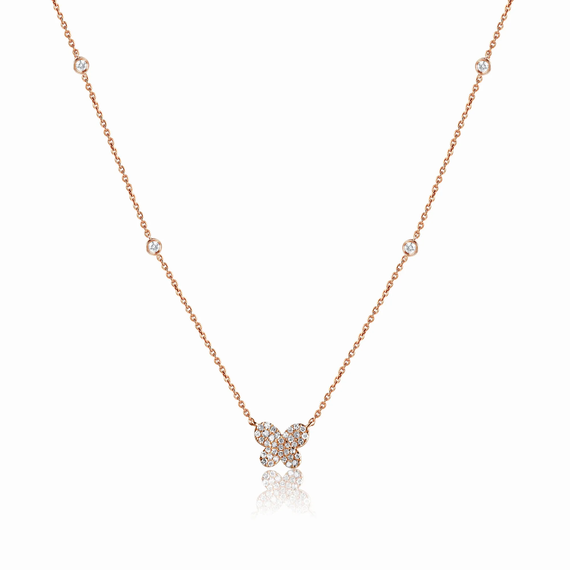 14K Rose Gold Diamond Butterfly Necklace