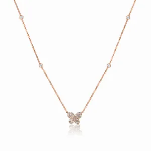 14K Rose Gold Diamond Butterfly Necklace