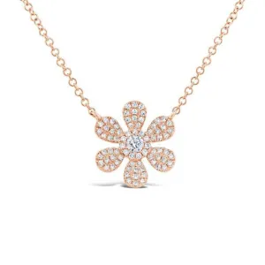 14K Rose Gold Diamond Daisy Flower Necklace